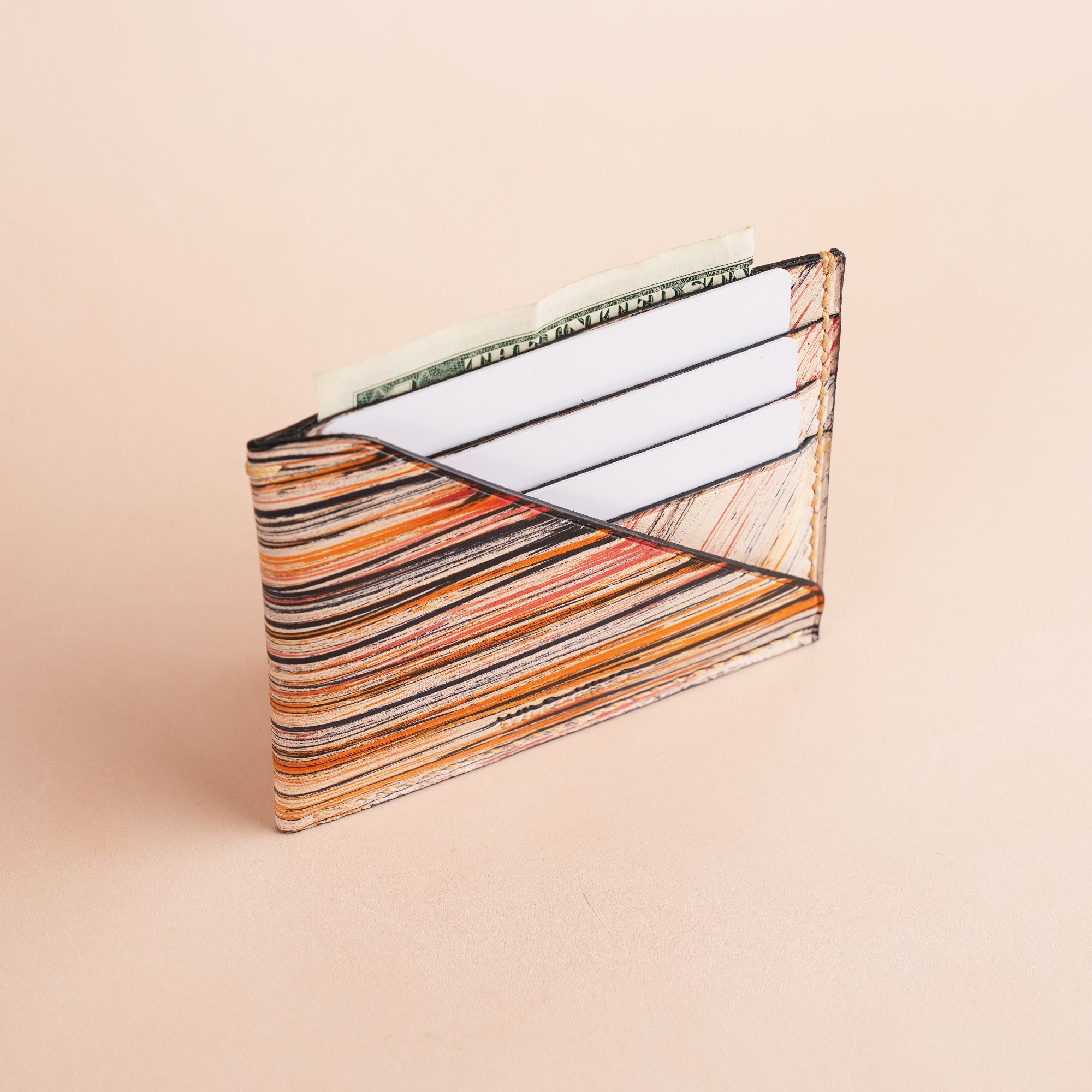 Minimalist Burnt Sienna Leather Card Holder - Natural Streaks