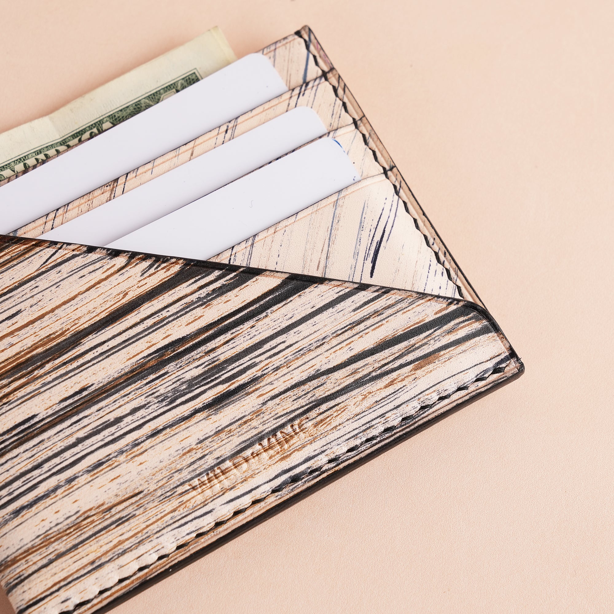 Minimalist Sand Leather Card Holder - Natural Streaks