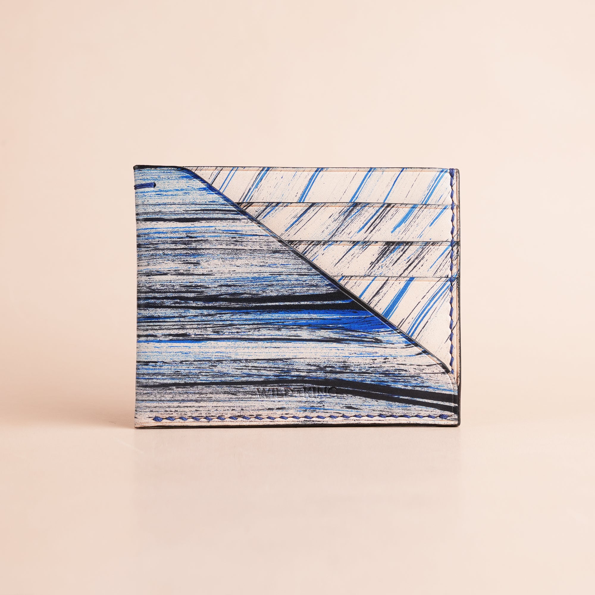 Minimalist Blue Leather Card Holder - Natural Streaks