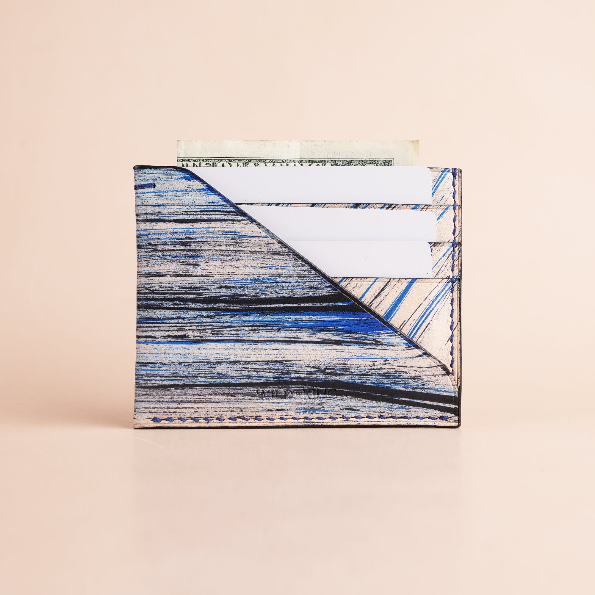Minimalist Blue Leather Card Holder - Natural Streaks