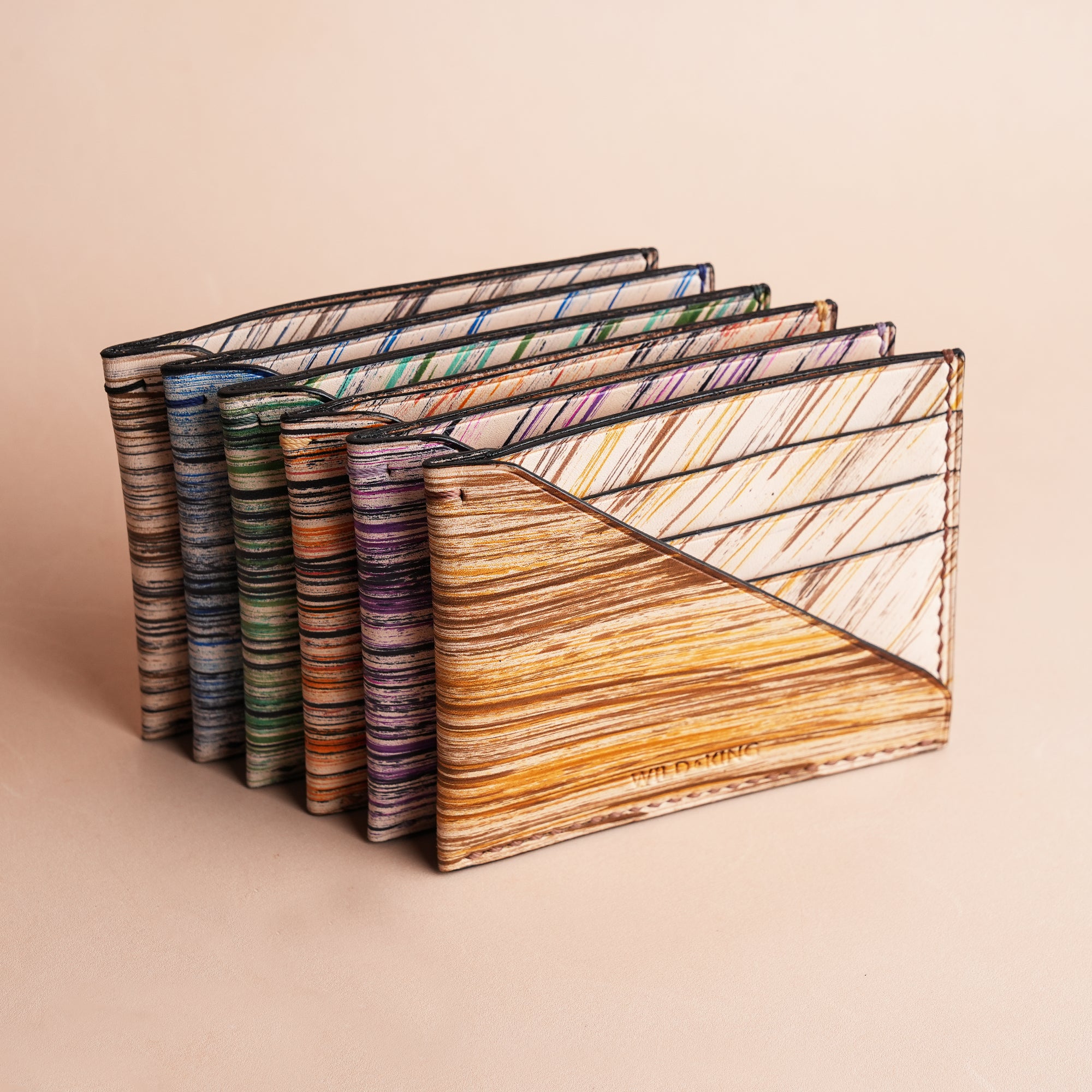 Minimalist Burnt Sienna Leather Card Holder - Natural Streaks