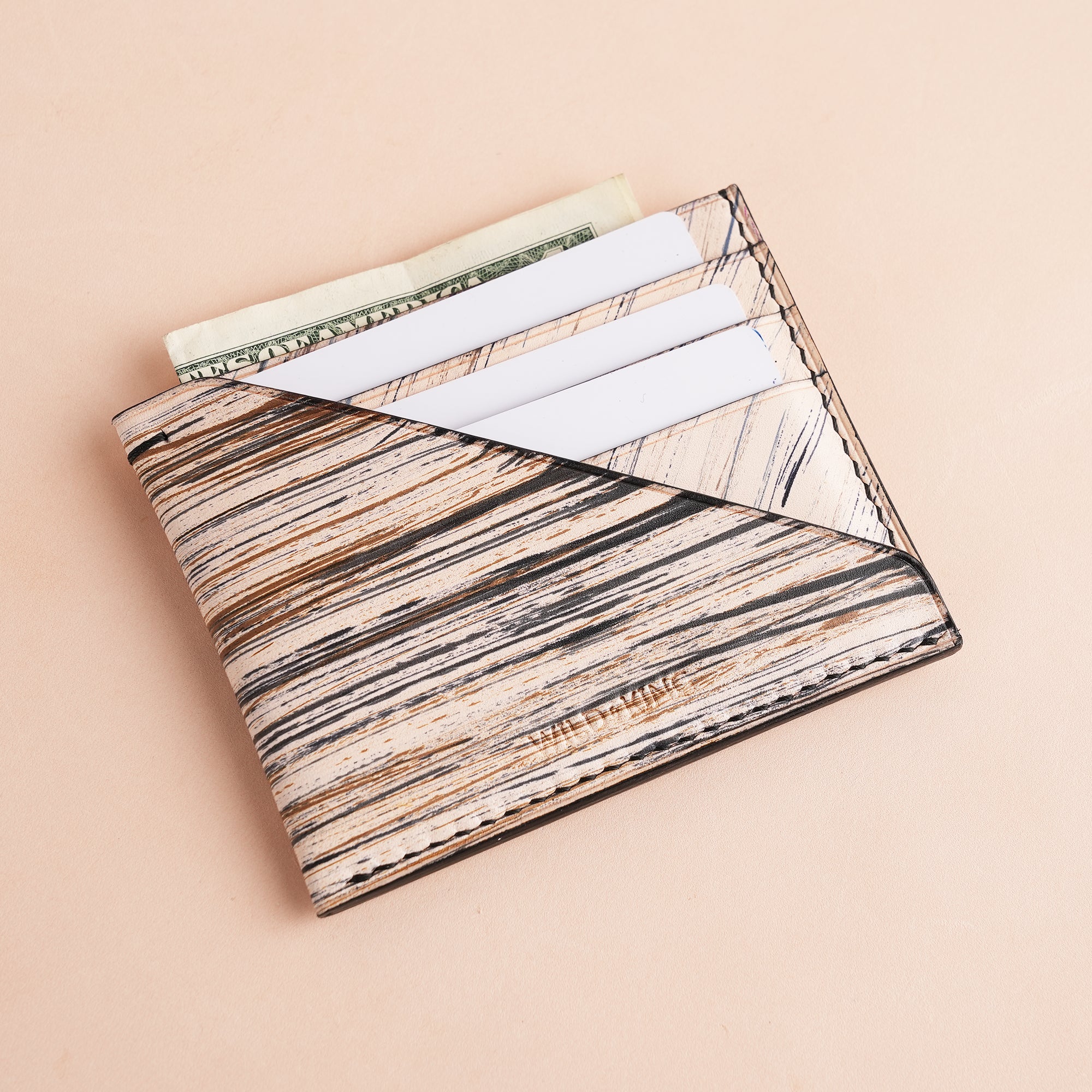 Minimalist Sand Leather Card Holder - Natural Streaks