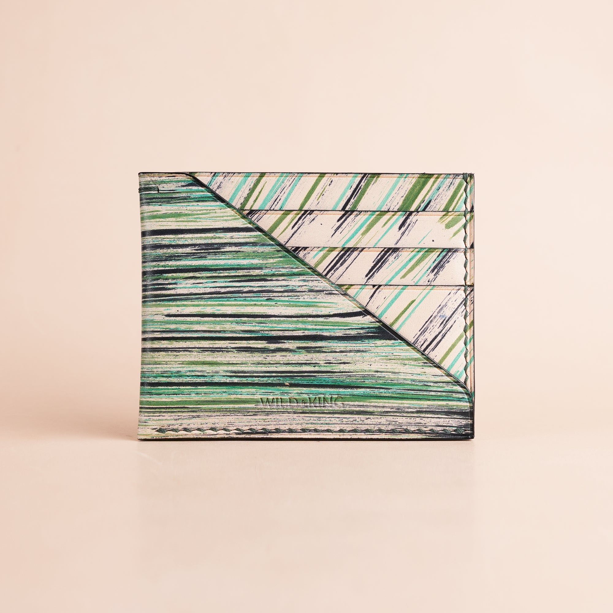 Minimalist Green Leather Card Holder - Natural Streaks