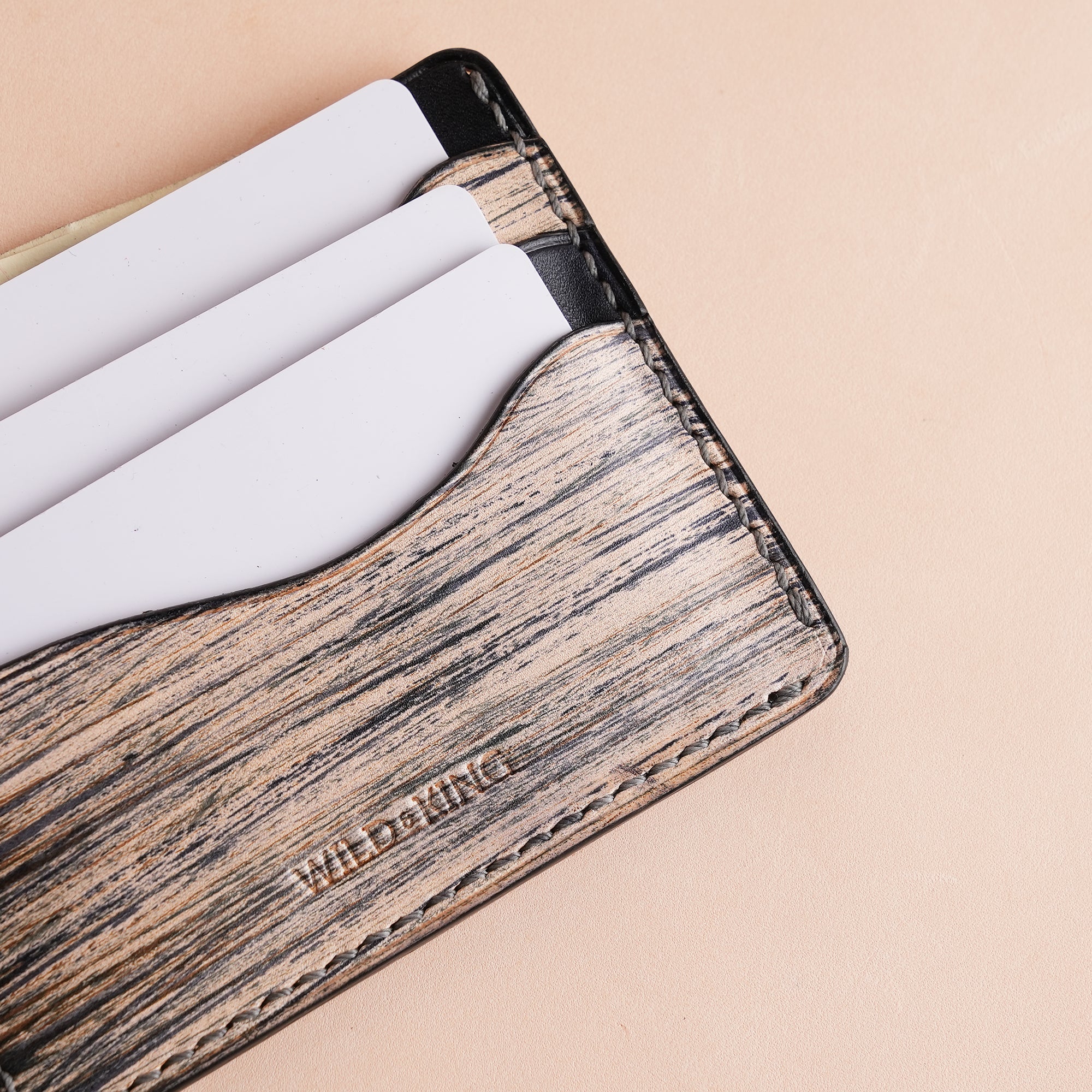 Minimalist Black Leather Card Holder - Natural Streaks