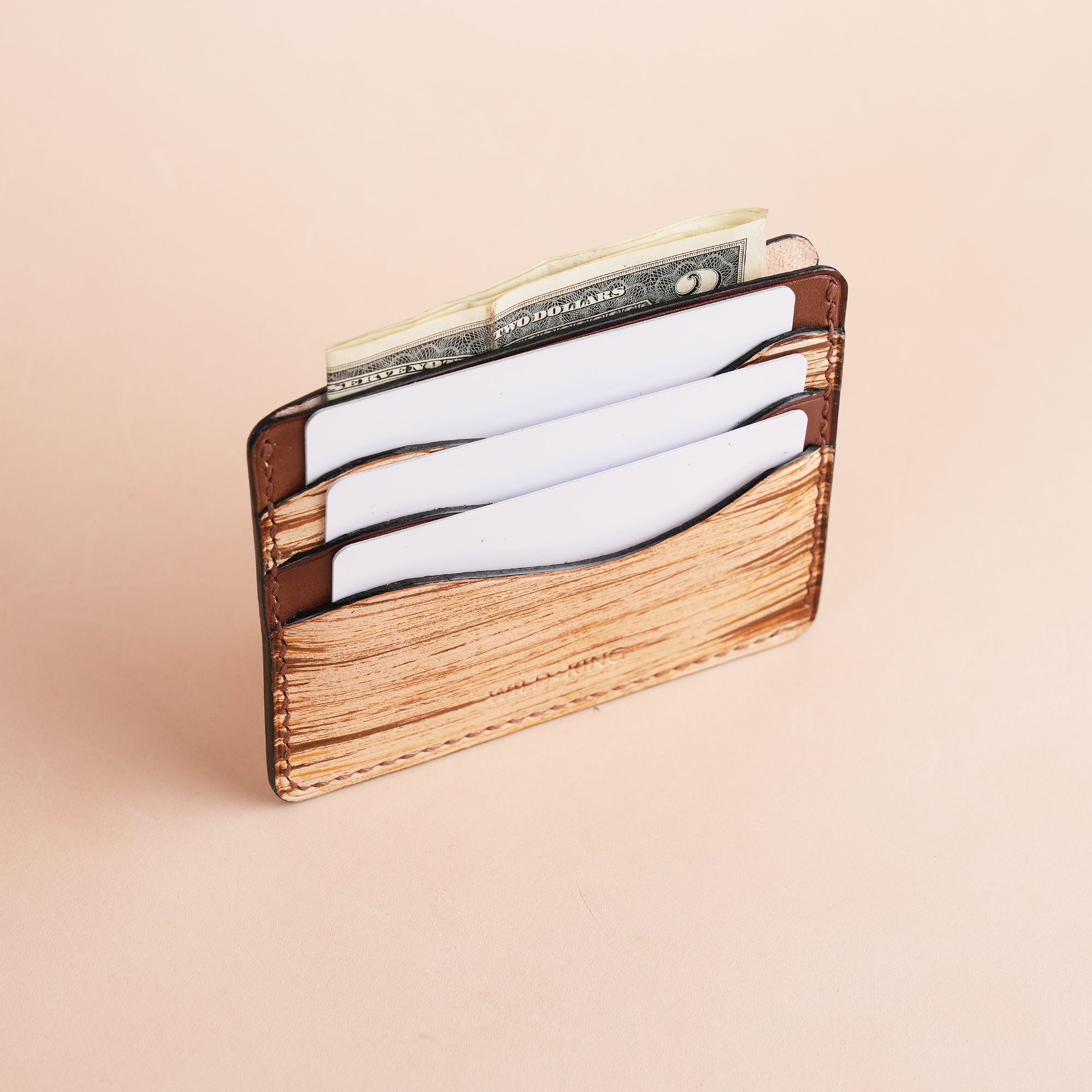 Minimalist Brown Leather Card Holder - Natural Streaks
