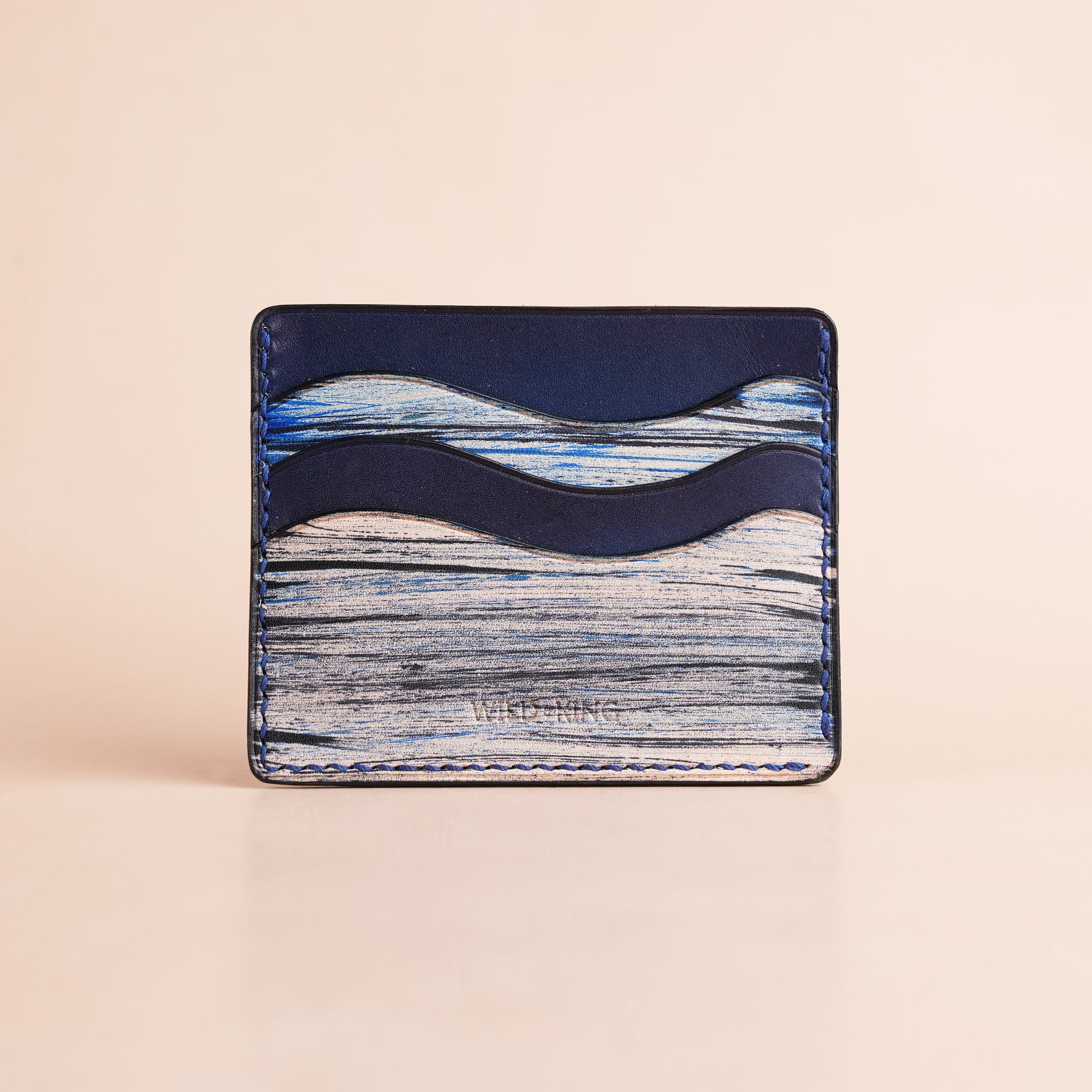 Minimalist Navy Leather Card Holder - Natural Streaks