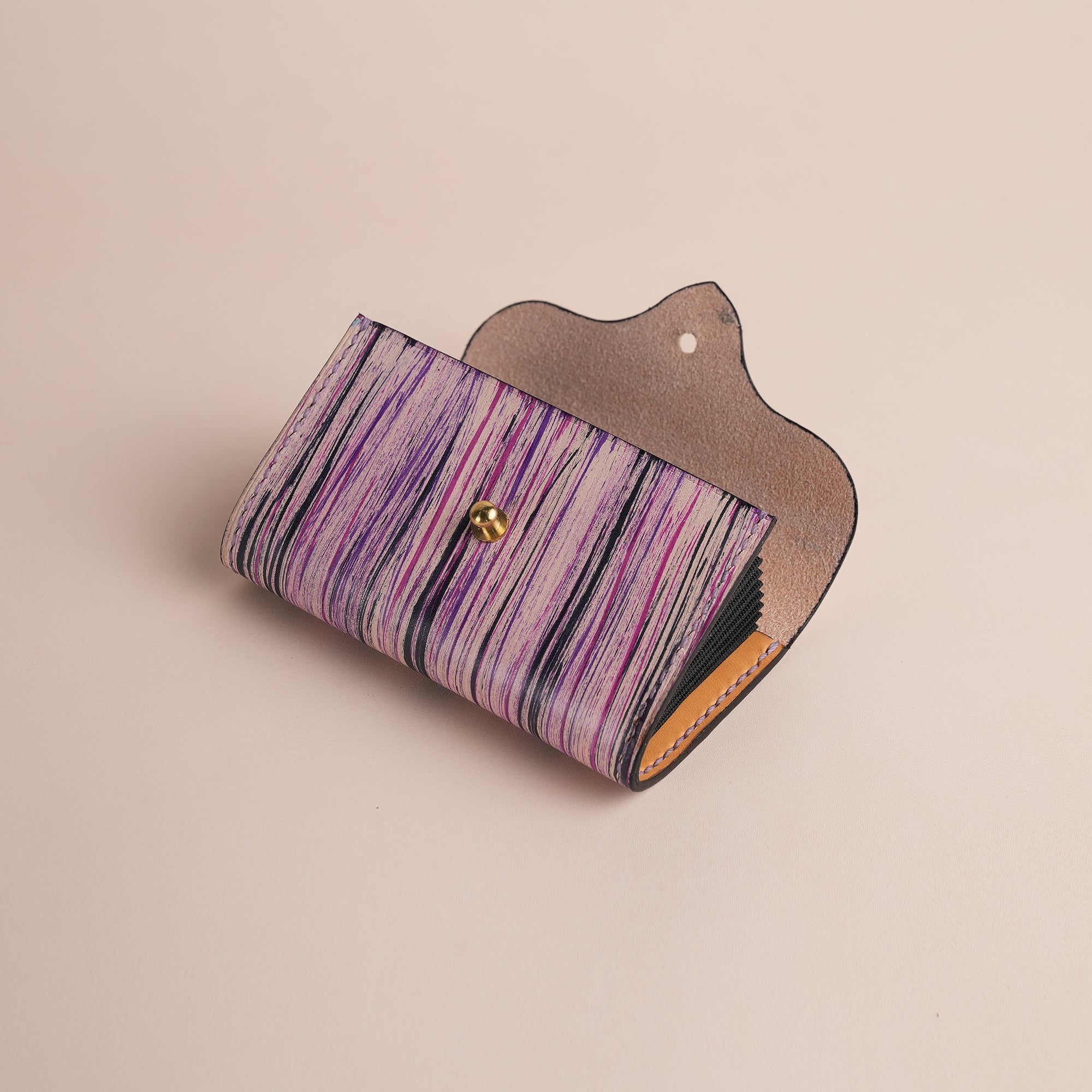 Minimalist Purple Leather Card Organizer Wallet - Natural Streaks