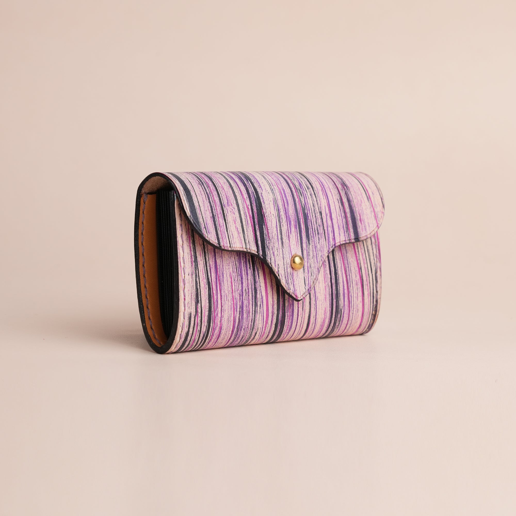 Minimalist Purple Leather Card Organizer Wallet - Natural Streaks