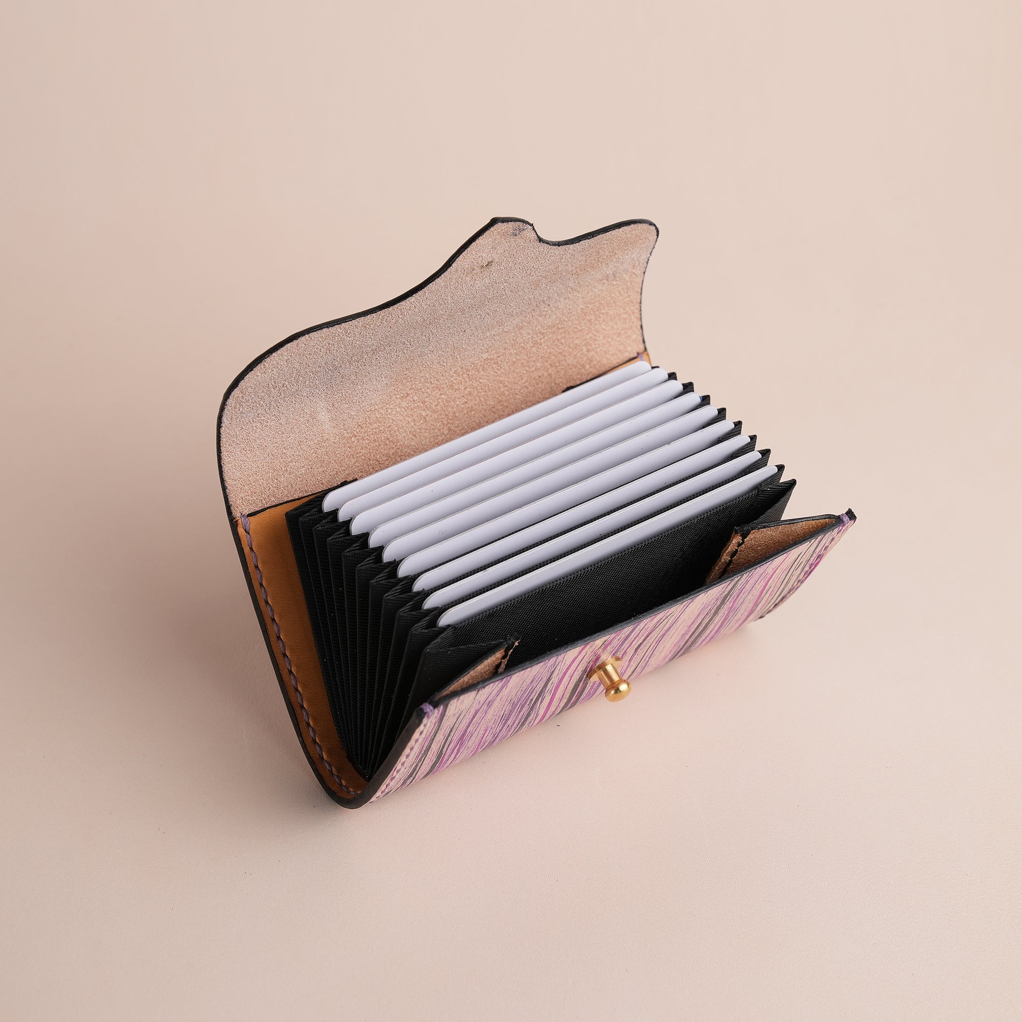 Minimalist Purple Leather Card Organizer Wallet - Natural Streaks