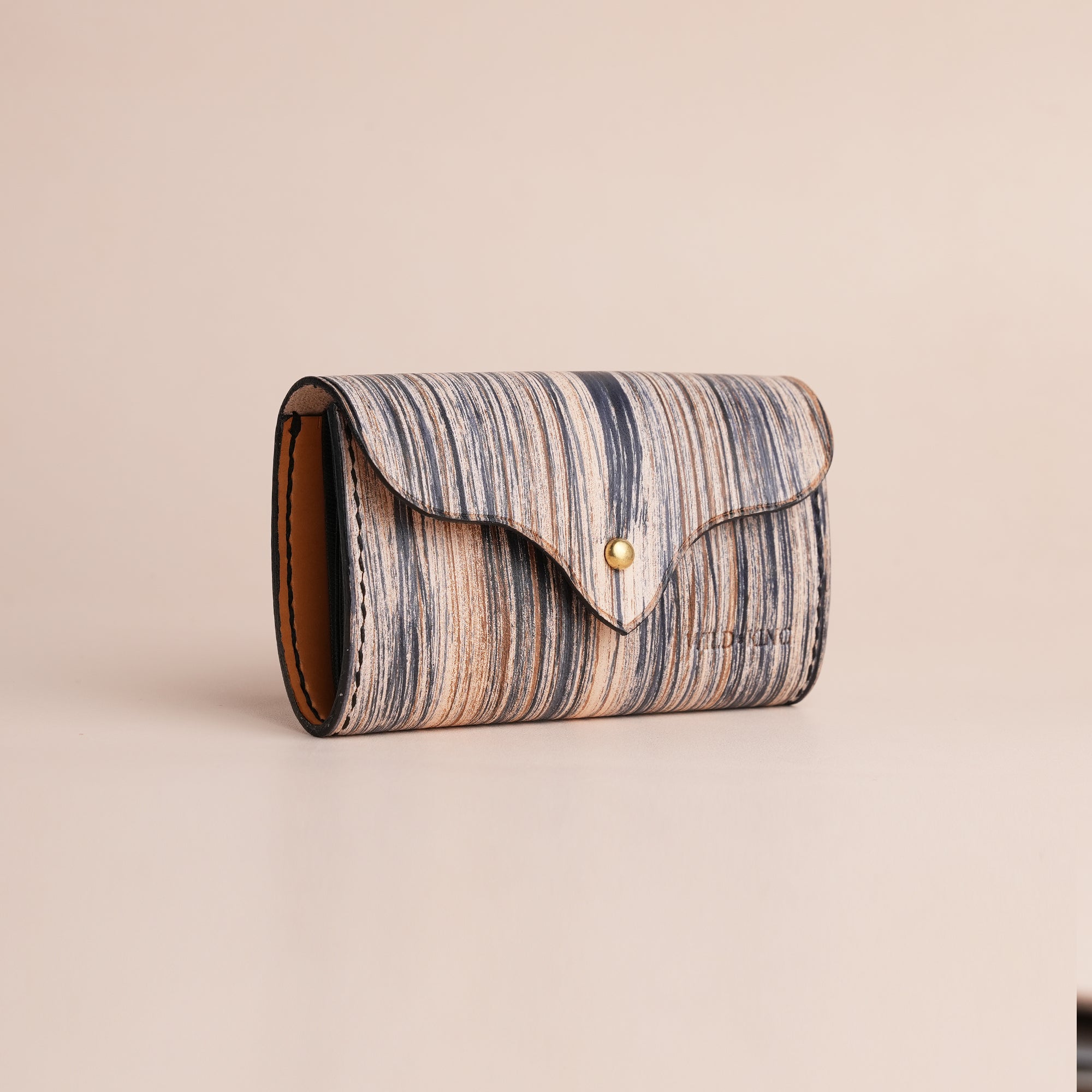 Minimalist Navy Leather Card Organizer Wallet - Natural Streaks