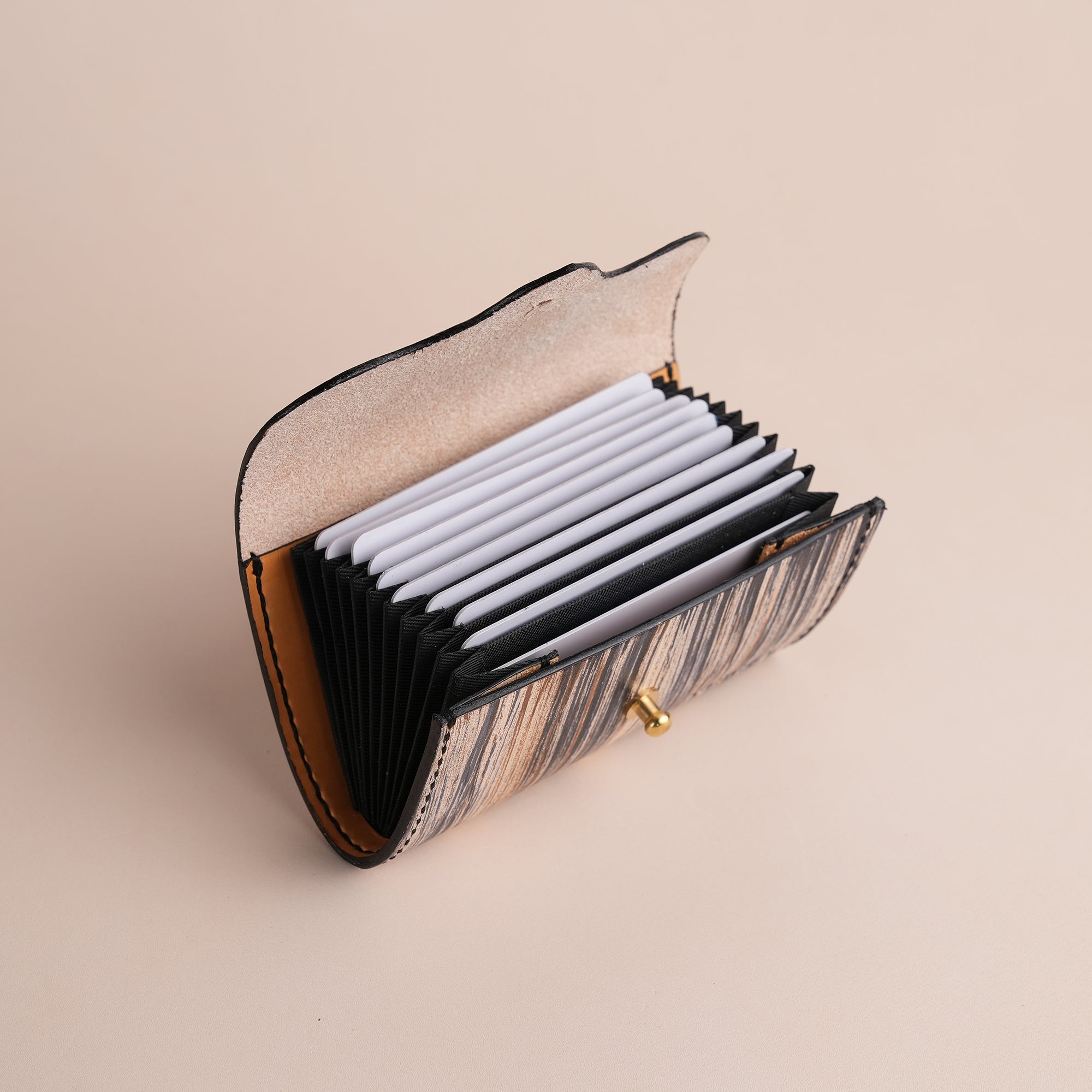 Minimalist Navy Leather Card Organizer Wallet - Natural Streaks