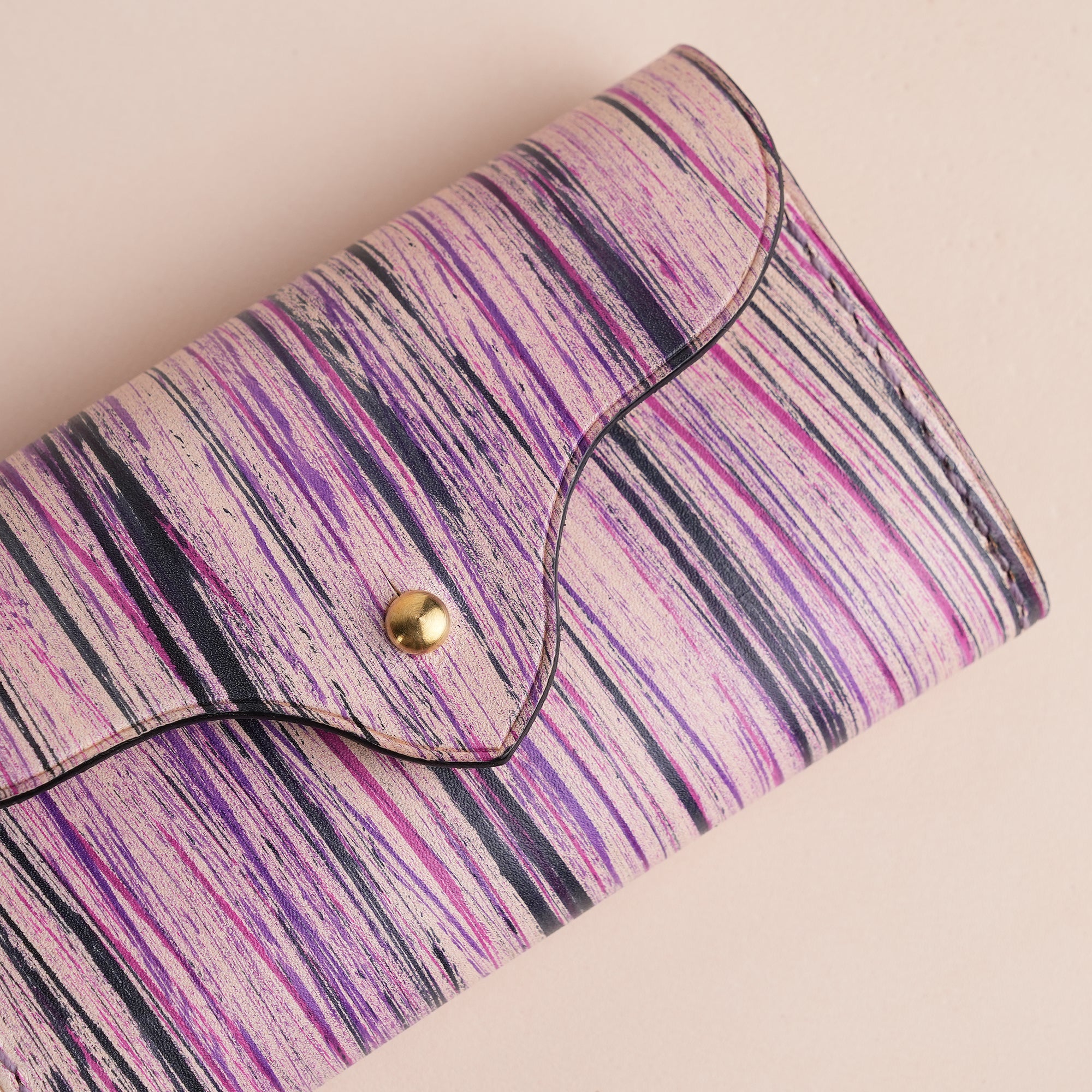 Minimalist Purple Leather Card Organizer Wallet - Natural Streaks