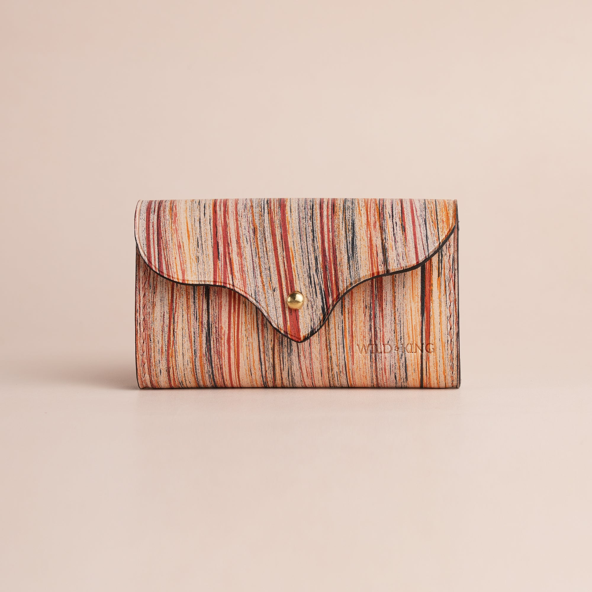 Minimalist Orange Leather Card Organizer Wallet - Natural Streaks