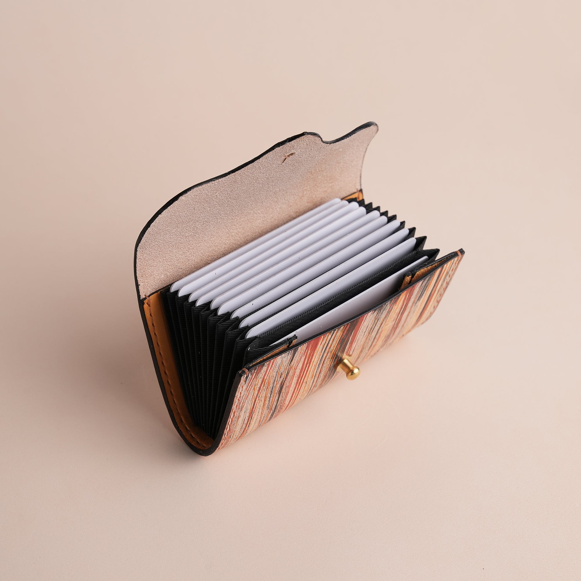 Minimalist Orange Leather Card Organizer Wallet - Natural Streaks