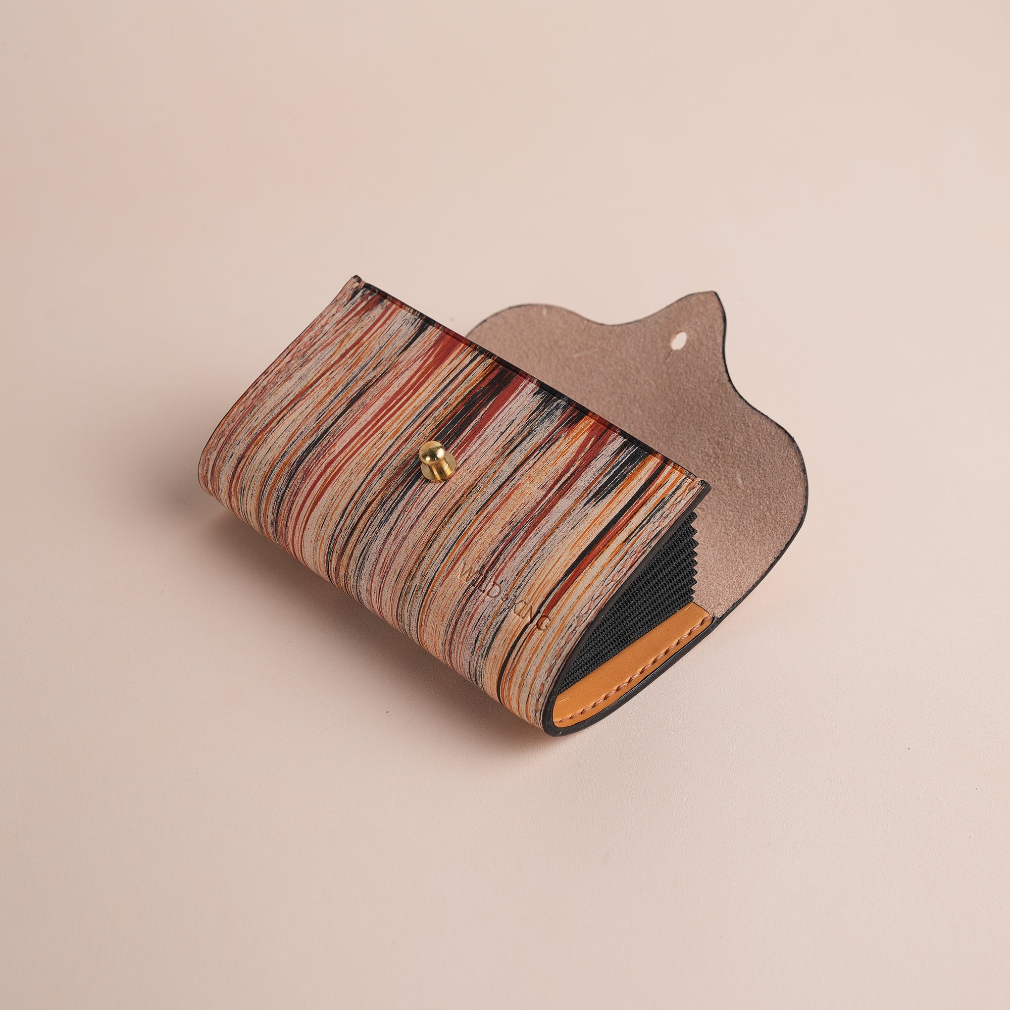 Minimalist Orange Leather Card Organizer Wallet - Natural Streaks