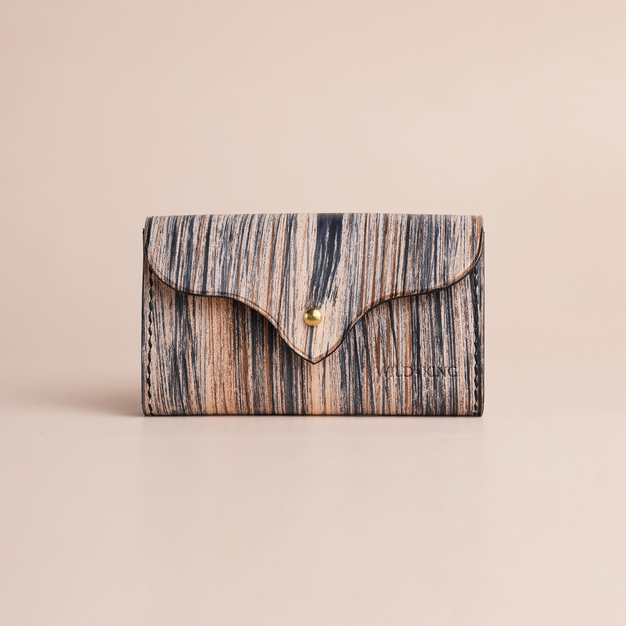 Minimalist Navy Leather Card Organizer Wallet - Natural Streaks