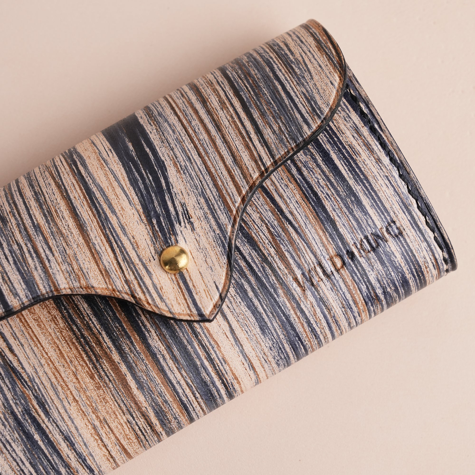 Minimalist Navy Leather Card Organizer Wallet - Natural Streaks