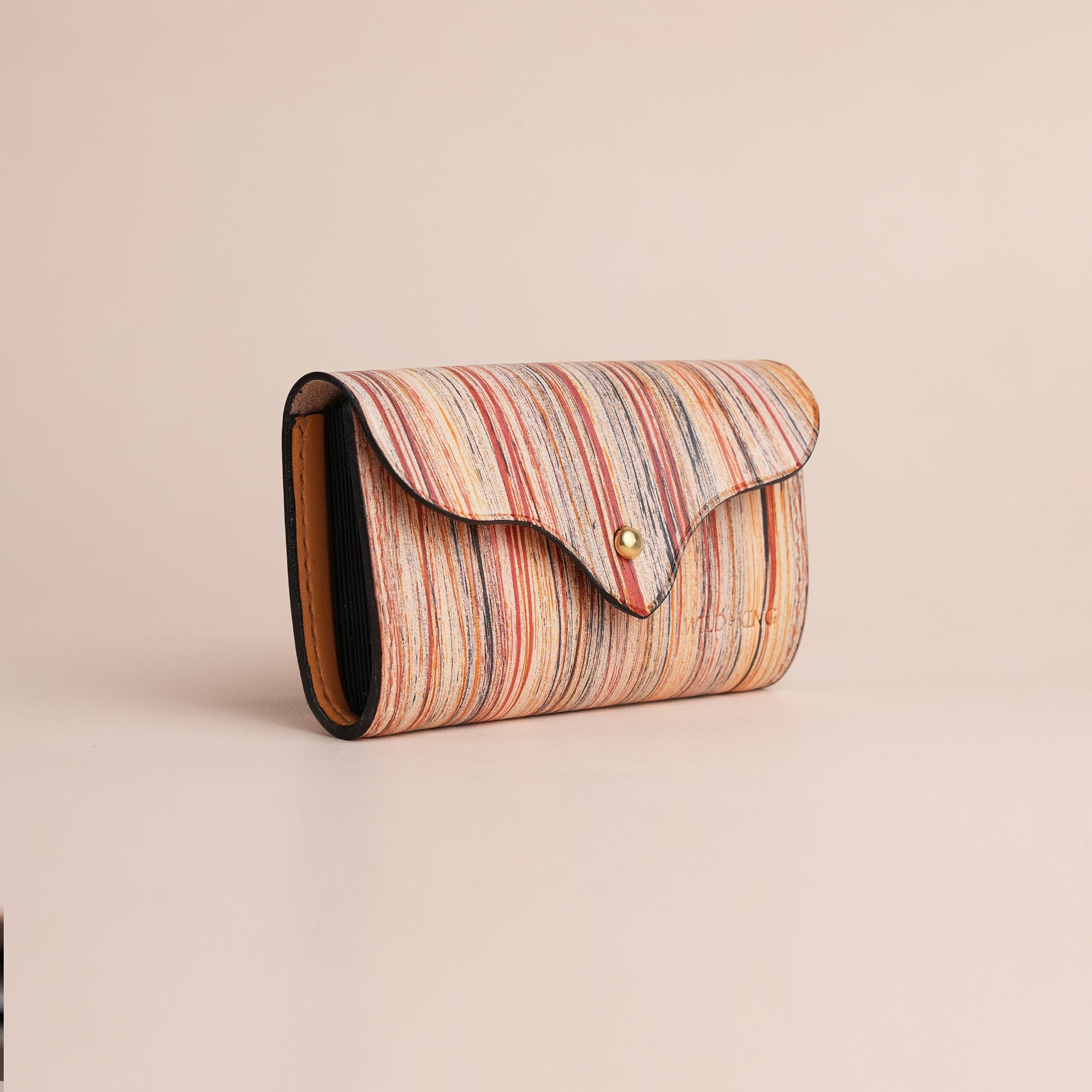 Minimalist Orange Leather Card Organizer Wallet - Natural Streaks