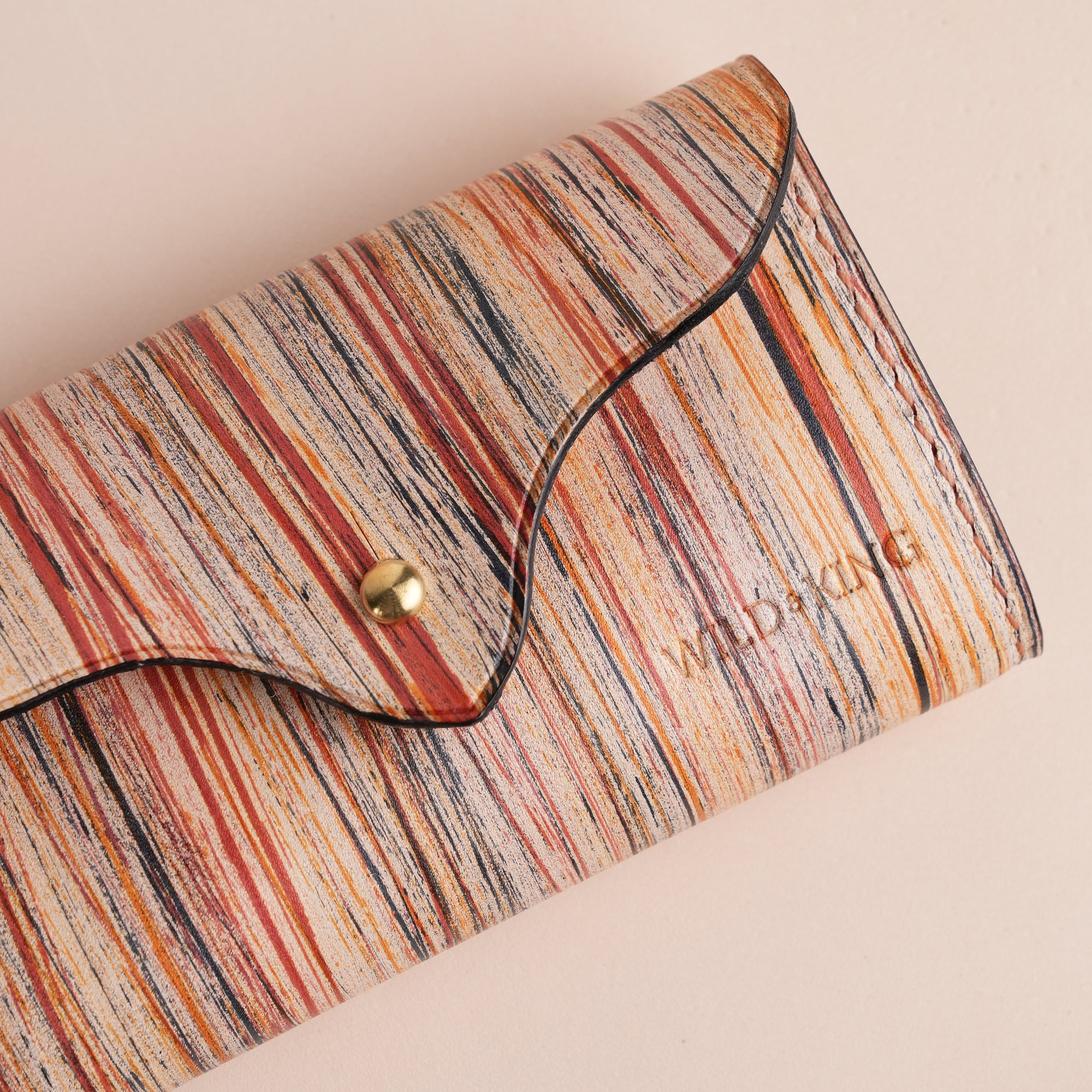 Minimalist Orange Leather Card Organizer Wallet - Natural Streaks