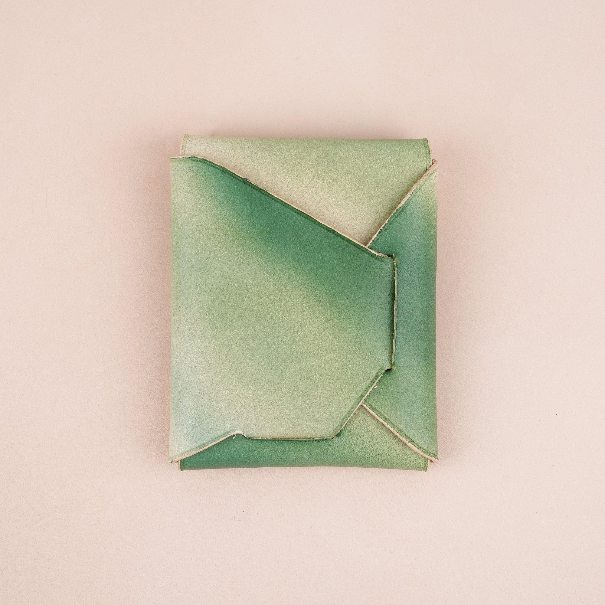 Patina Green Minimalist Leather Origami Snap Wallet - WildandKing