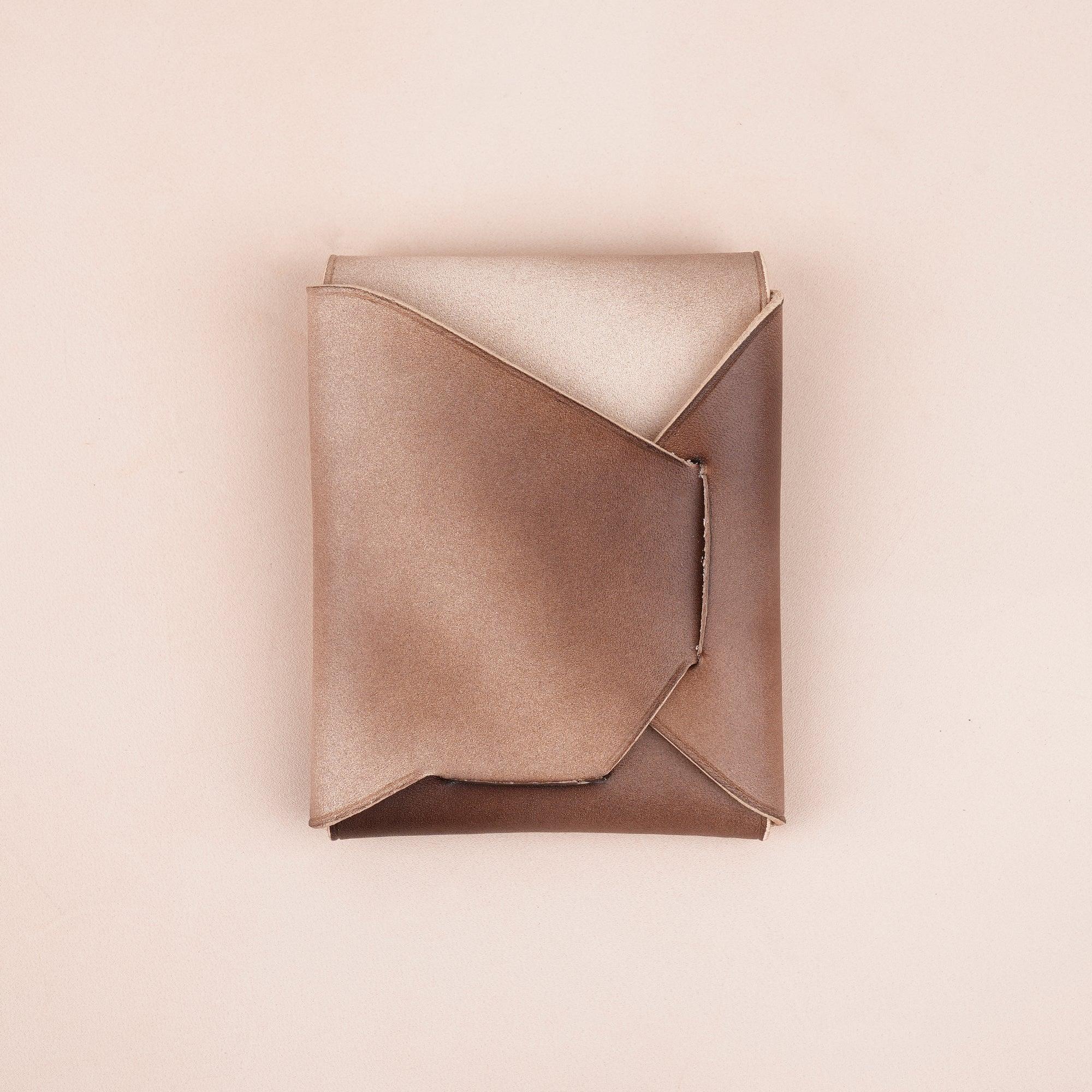 Patina Brown Minimalist Leather Origami Snap Wallet - WildandKing