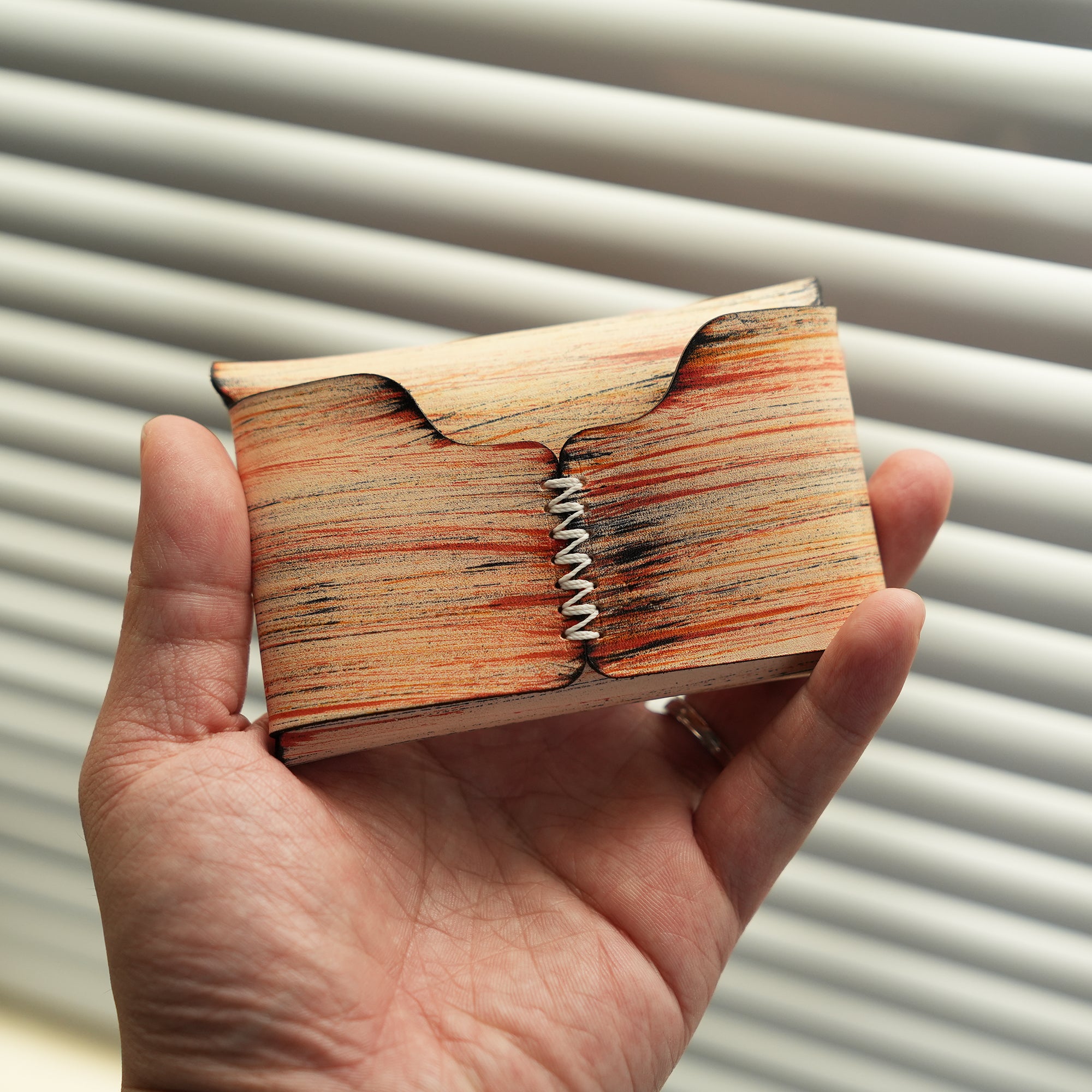 Minimalist Burnt Sienna Leather Snap Wallet - Natural Streaks
