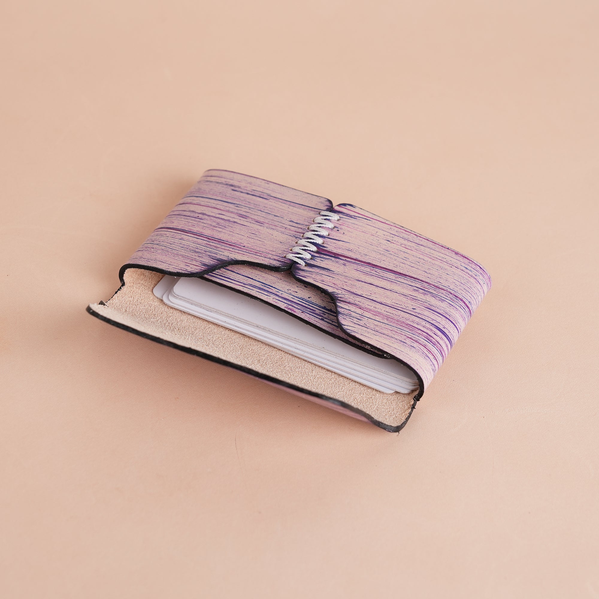 Minimalist Purple Leather Purse - Natural Streaks