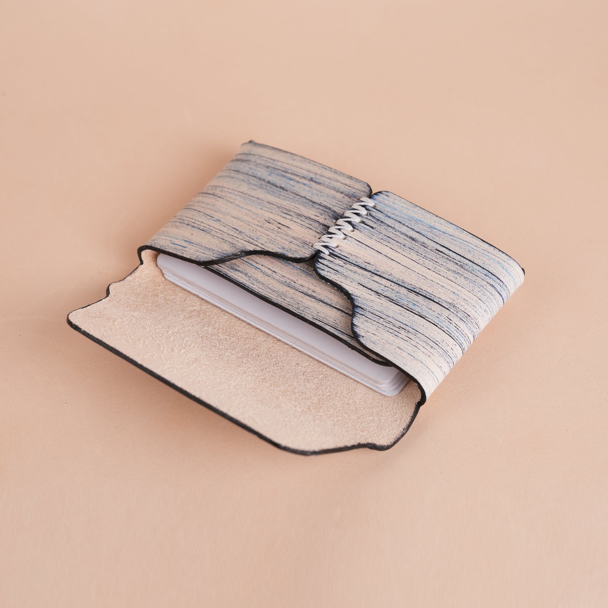 Minimalist Sky Blue Leather Purse - Natural Streaks