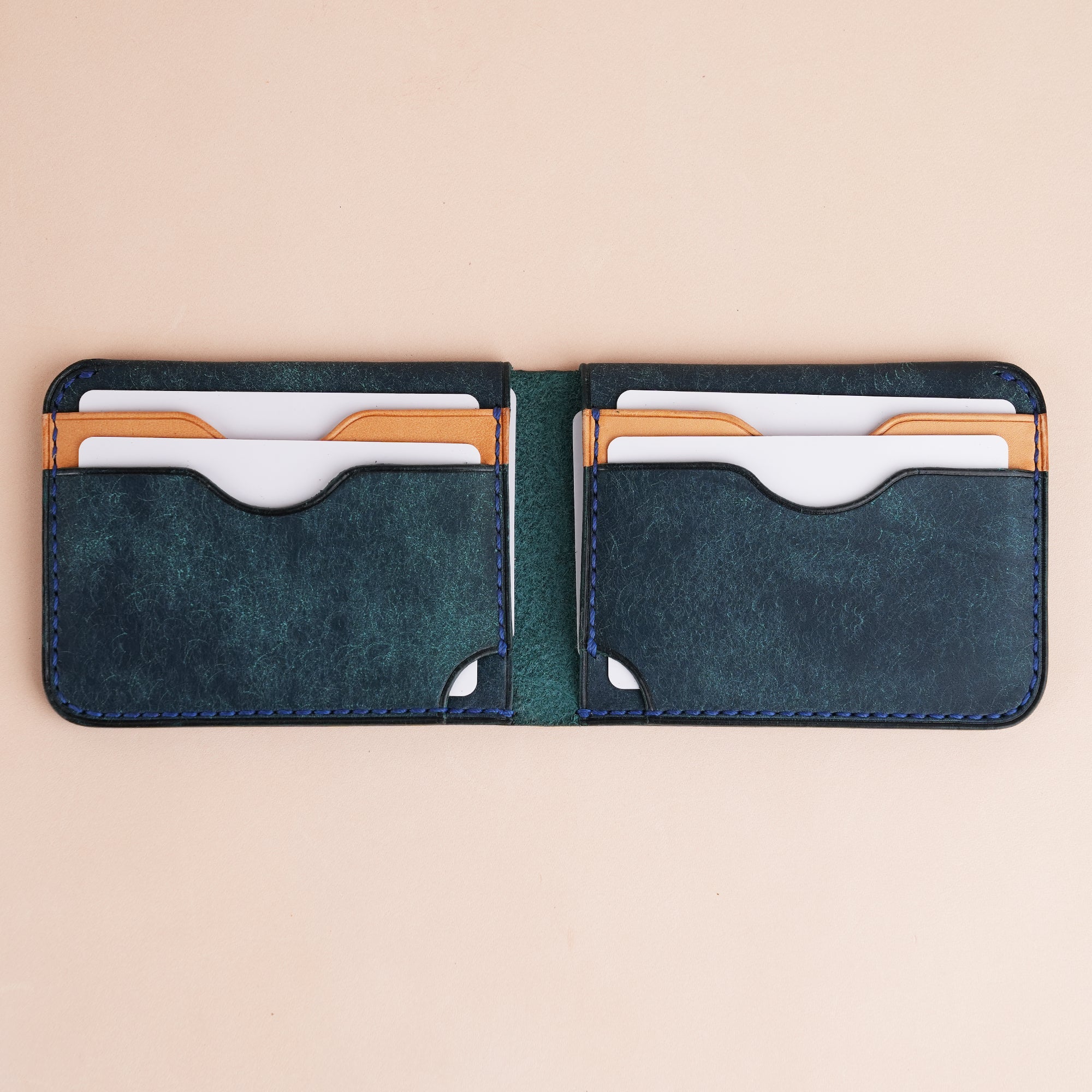 Minimalist Navy Pueblo Leather Wing Bifold Wallet