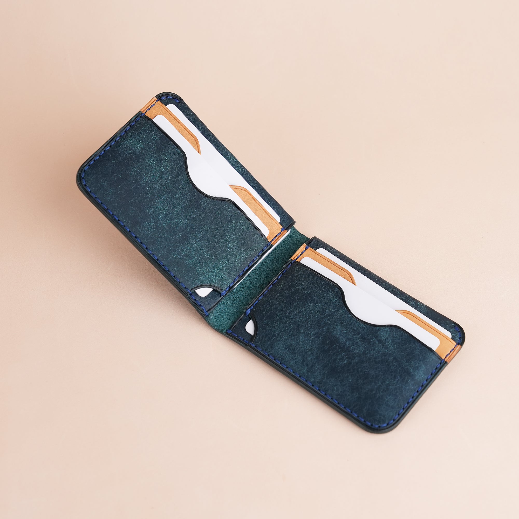 Minimalist Navy Pueblo Leather Wing Bifold Wallet