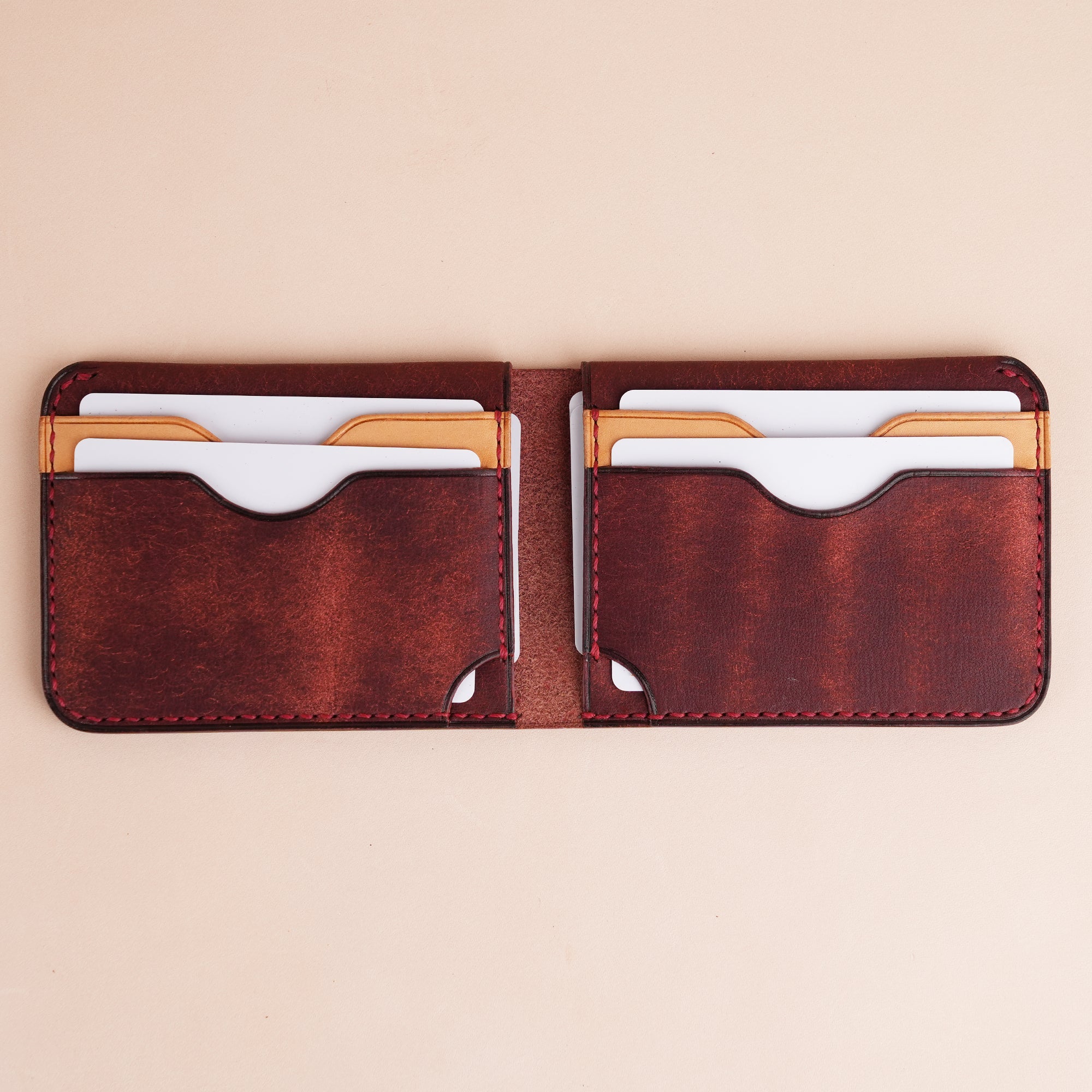 Minimalist Burgundy Pueblo Leather Wing Bifold Wallet
