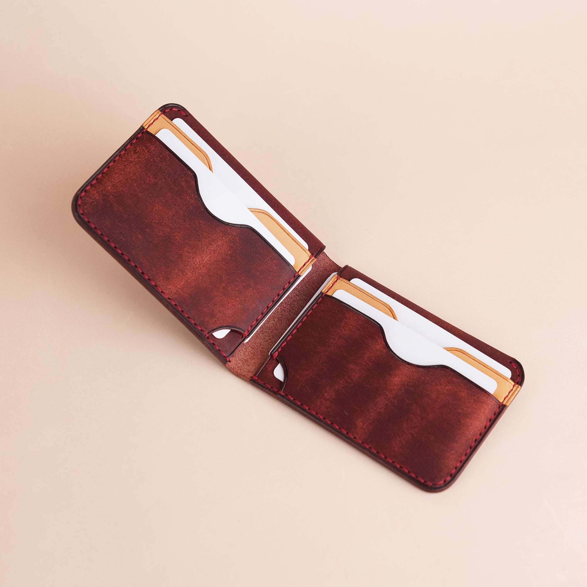 Minimalist Burgundy Pueblo Leather Wing Bifold Wallet