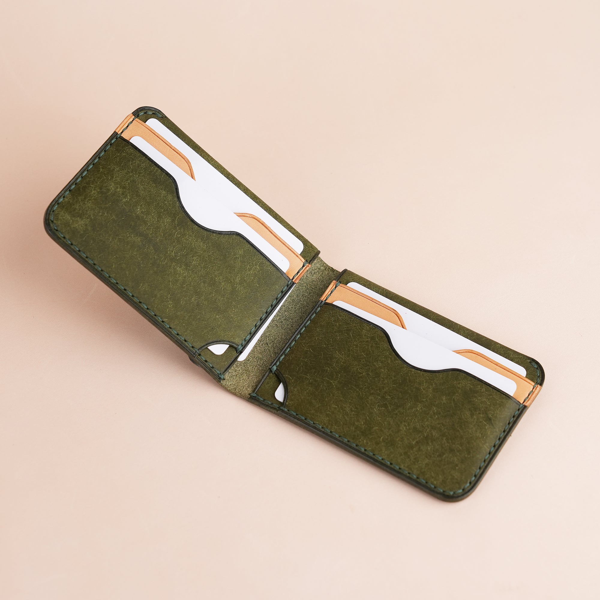 Minimalist Green Pueblo Leather Wing Bifold Wallet