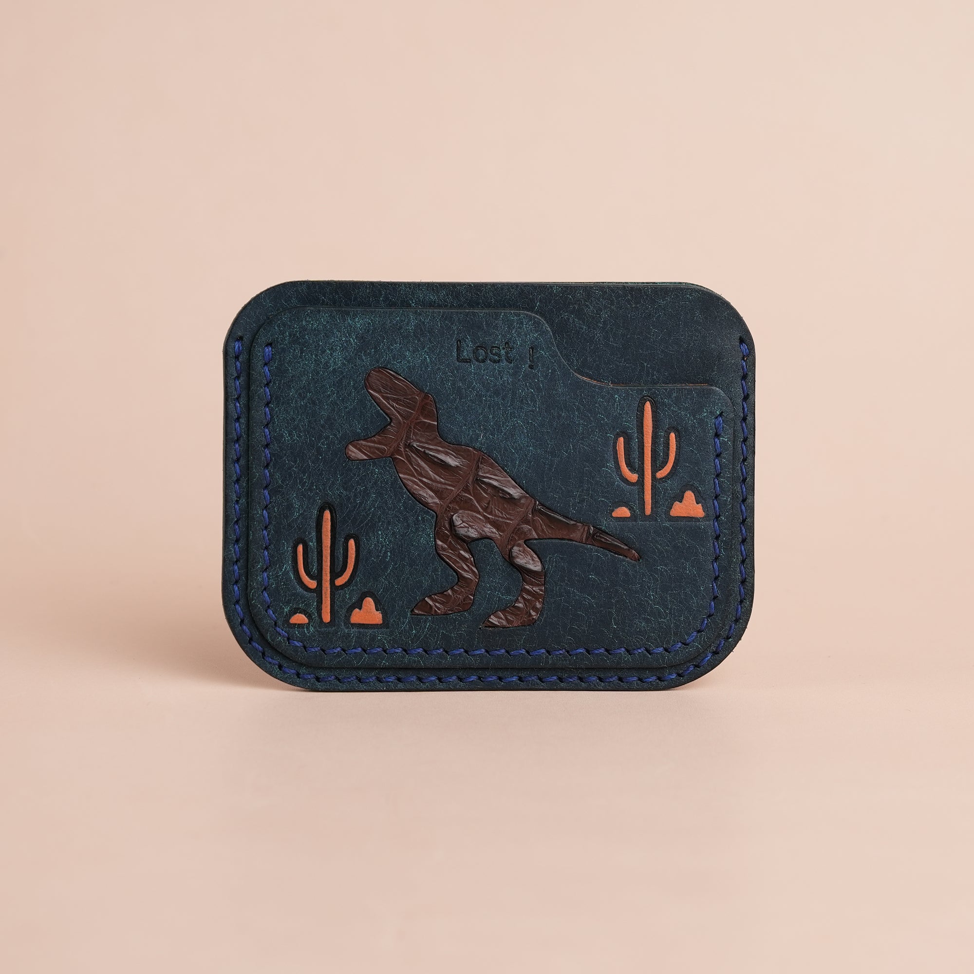 Minimalist Navy Pueblo Leather Card Holder - Dinosaur Design