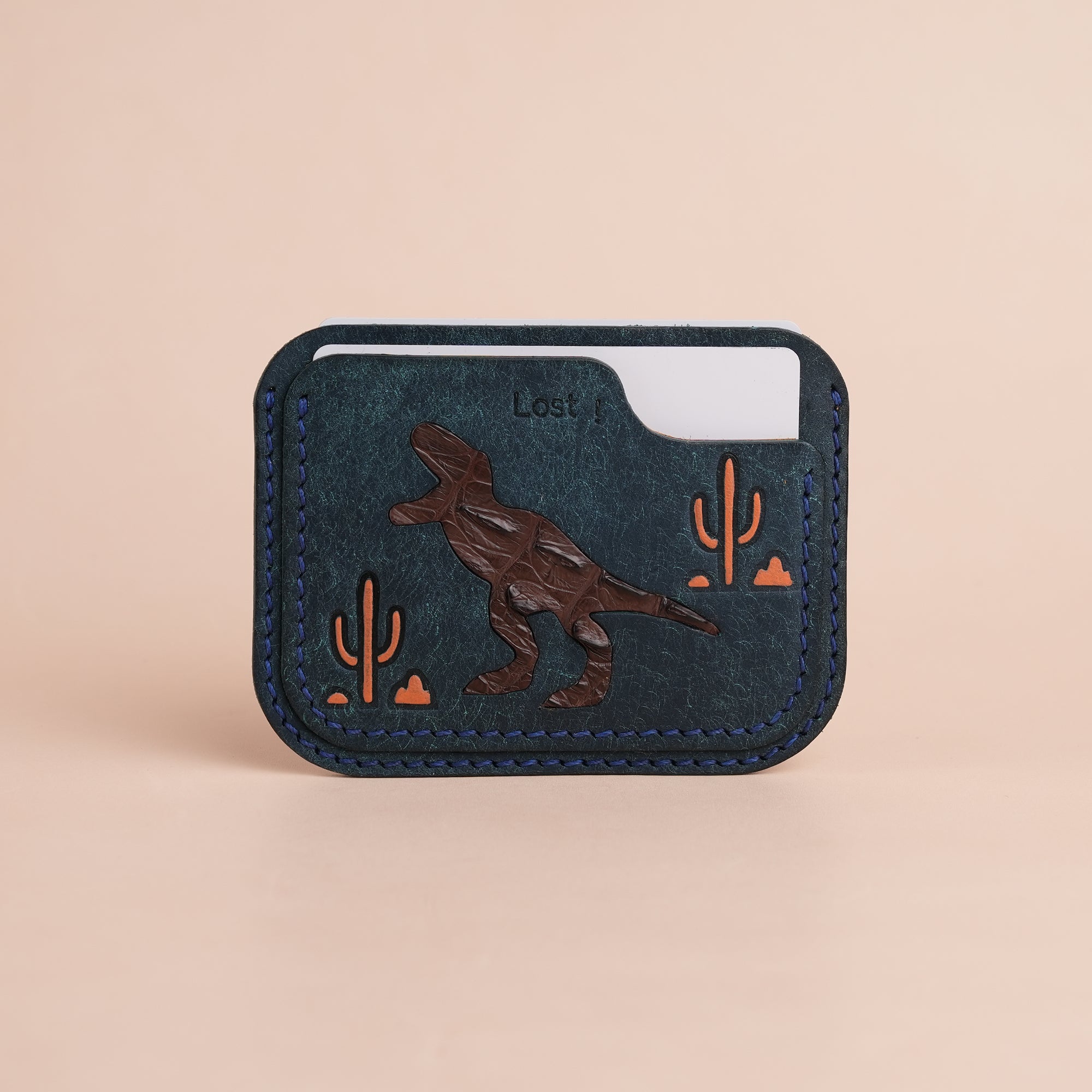 Minimalist Navy Pueblo Leather Card Holder - Dinosaur Design