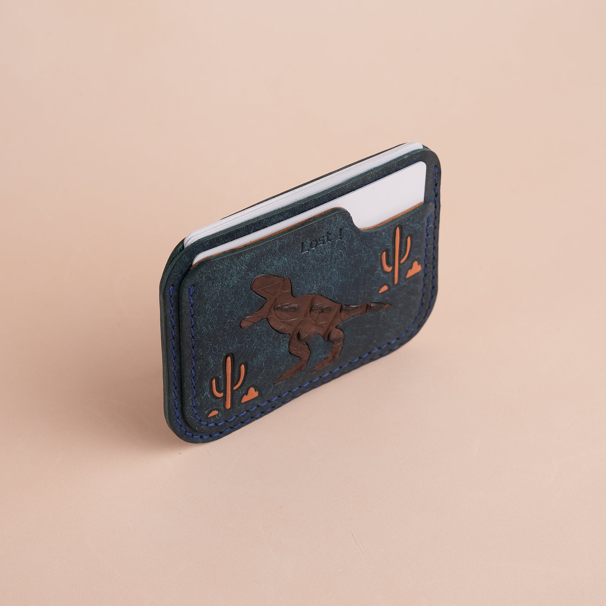 Minimalist Navy Pueblo Leather Card Holder - Dinosaur Design