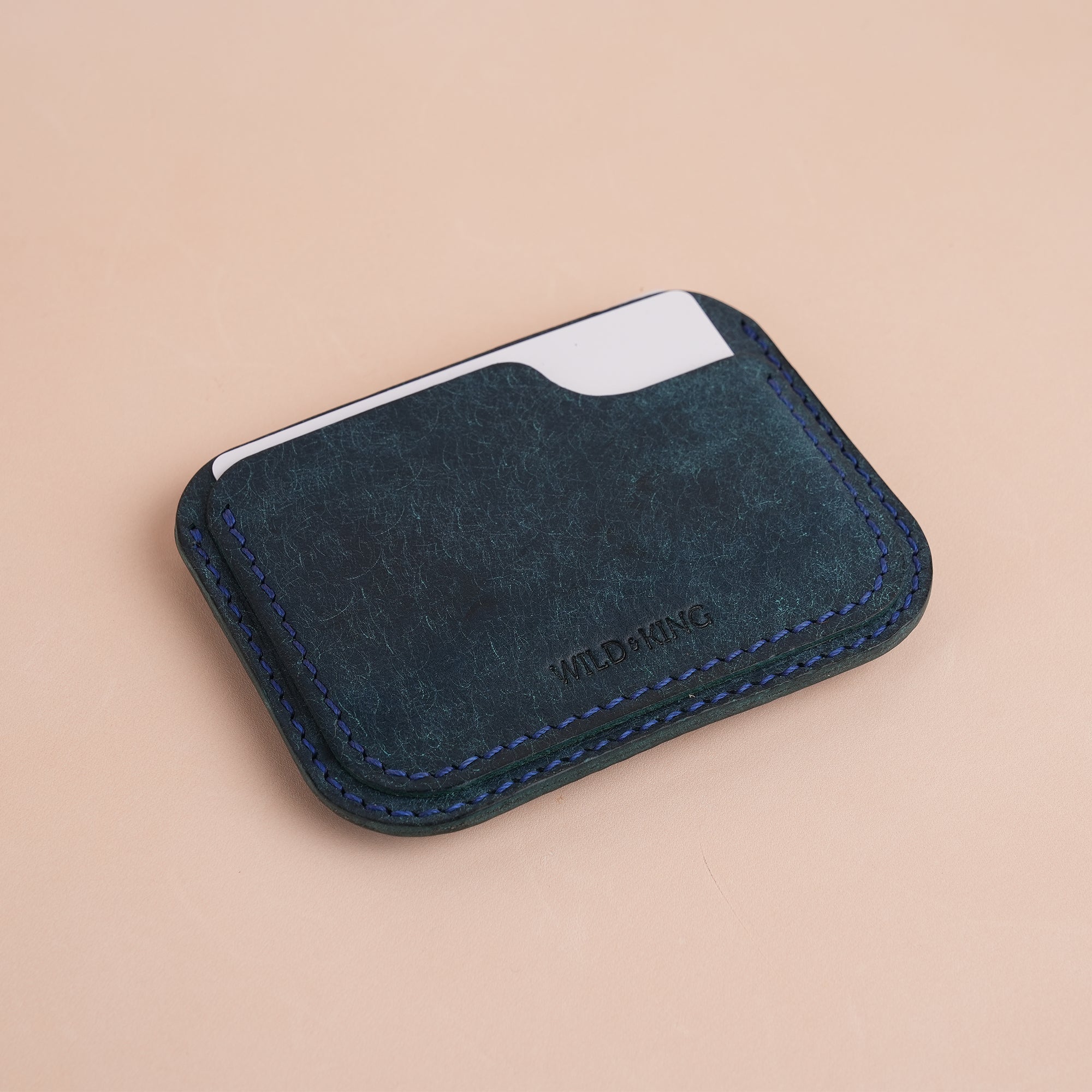 Minimalist Navy Pueblo Leather Card Holder - Dinosaur Design