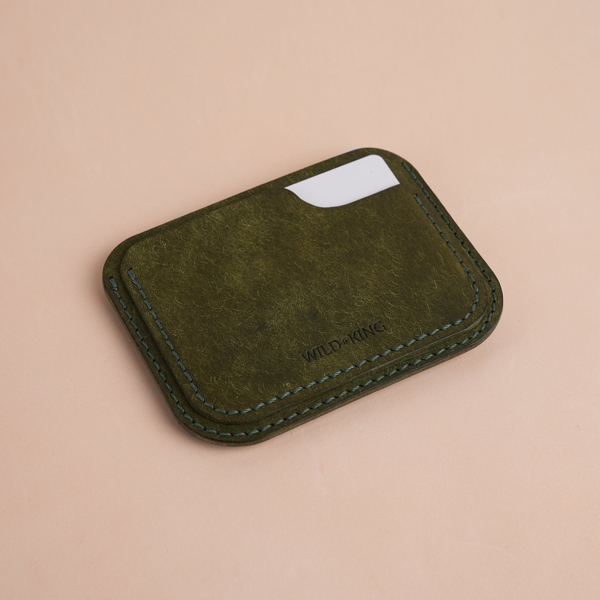 Minimalist Green Pueblo Leather Card Holder - Dinosaur Design