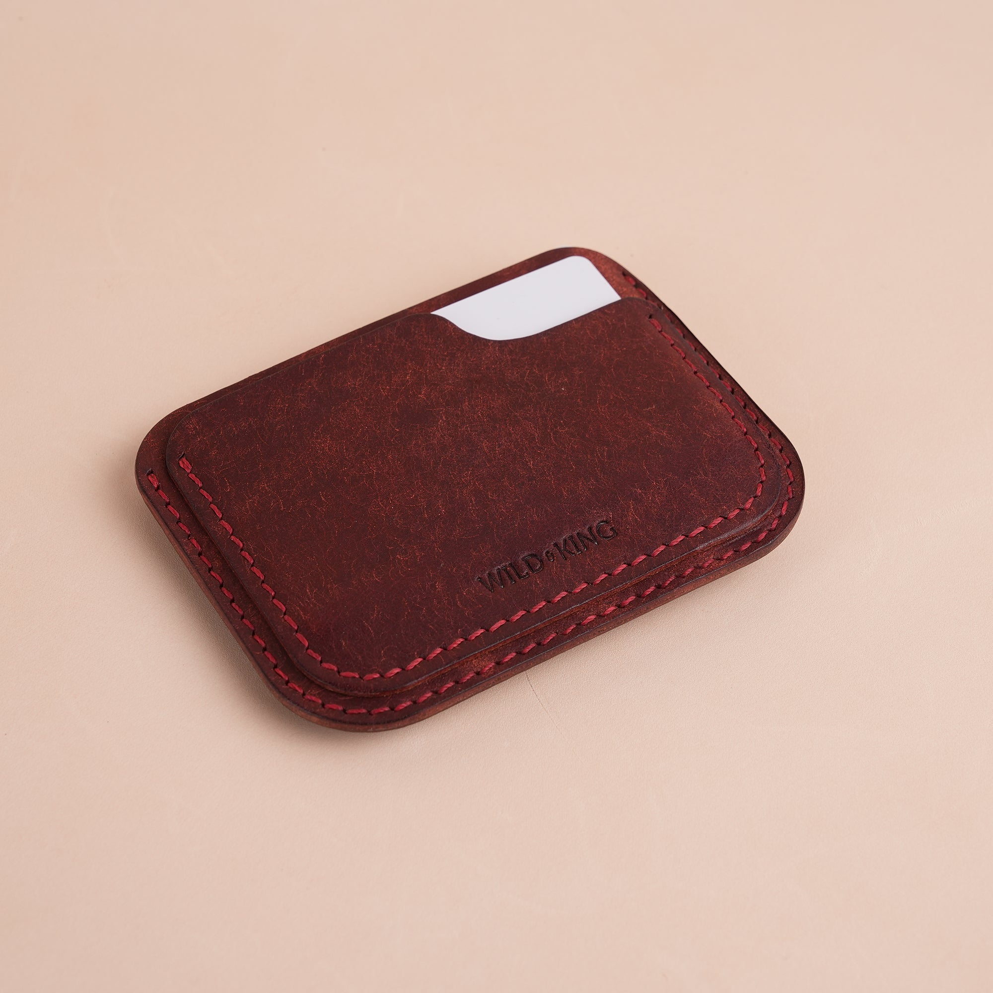 Minimalist Burgundy Pueblo Leather Card Holder - Dinosaur Design