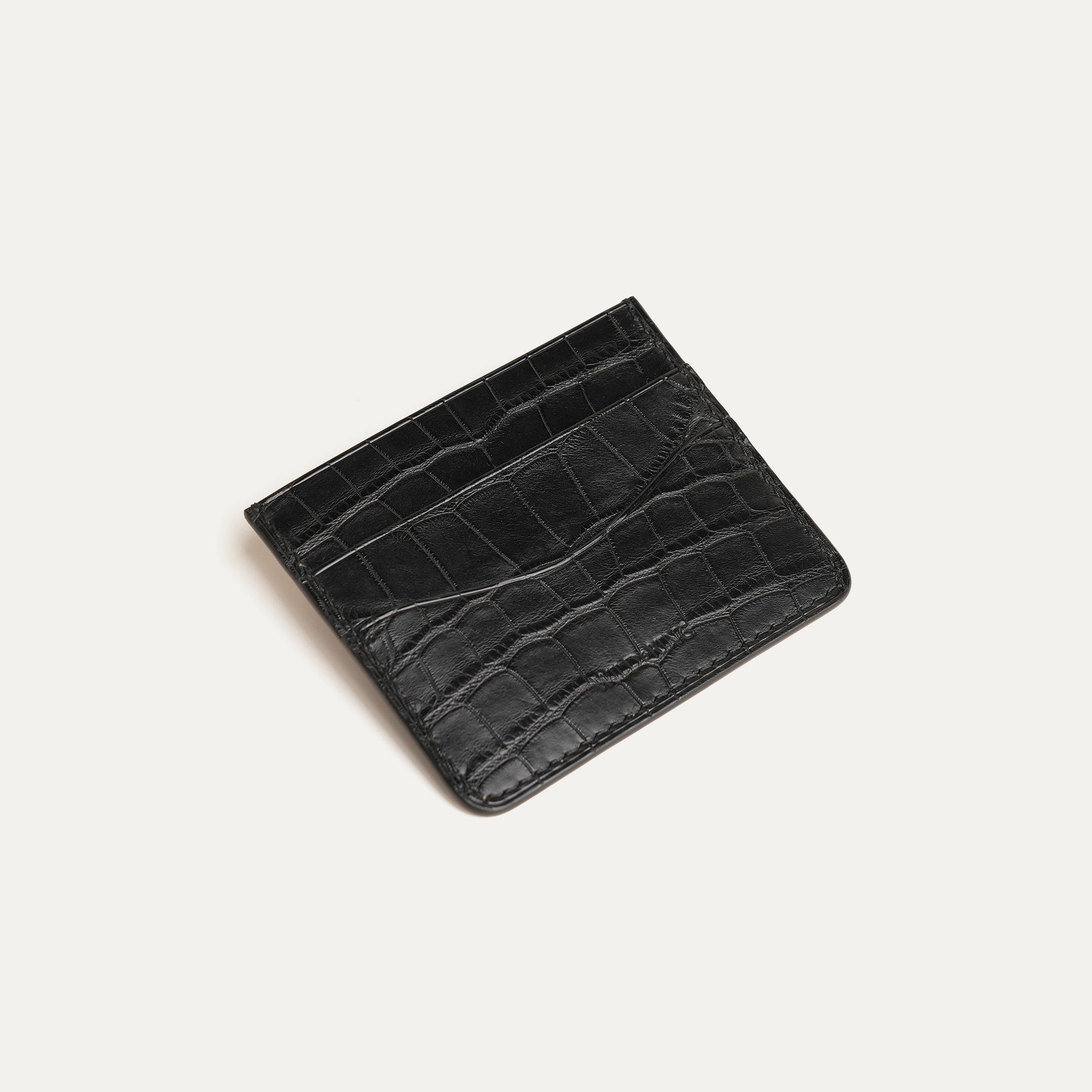 Black Crocodile Leather Money Card Clip