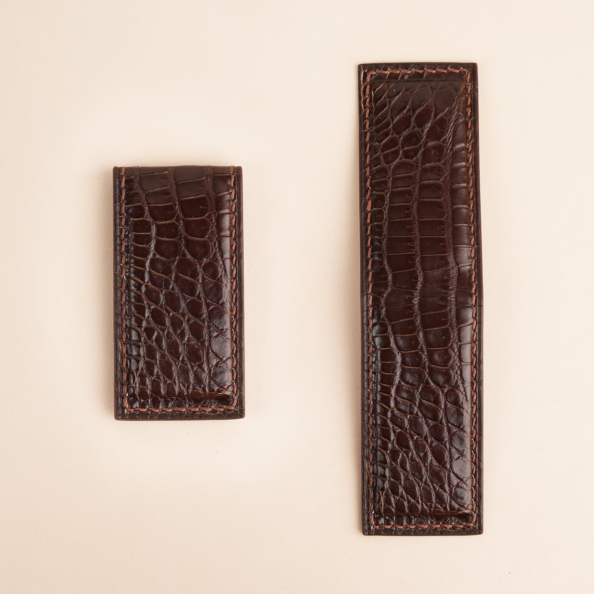 Dark Brown Alligator Leather Money Clip - Square Shape