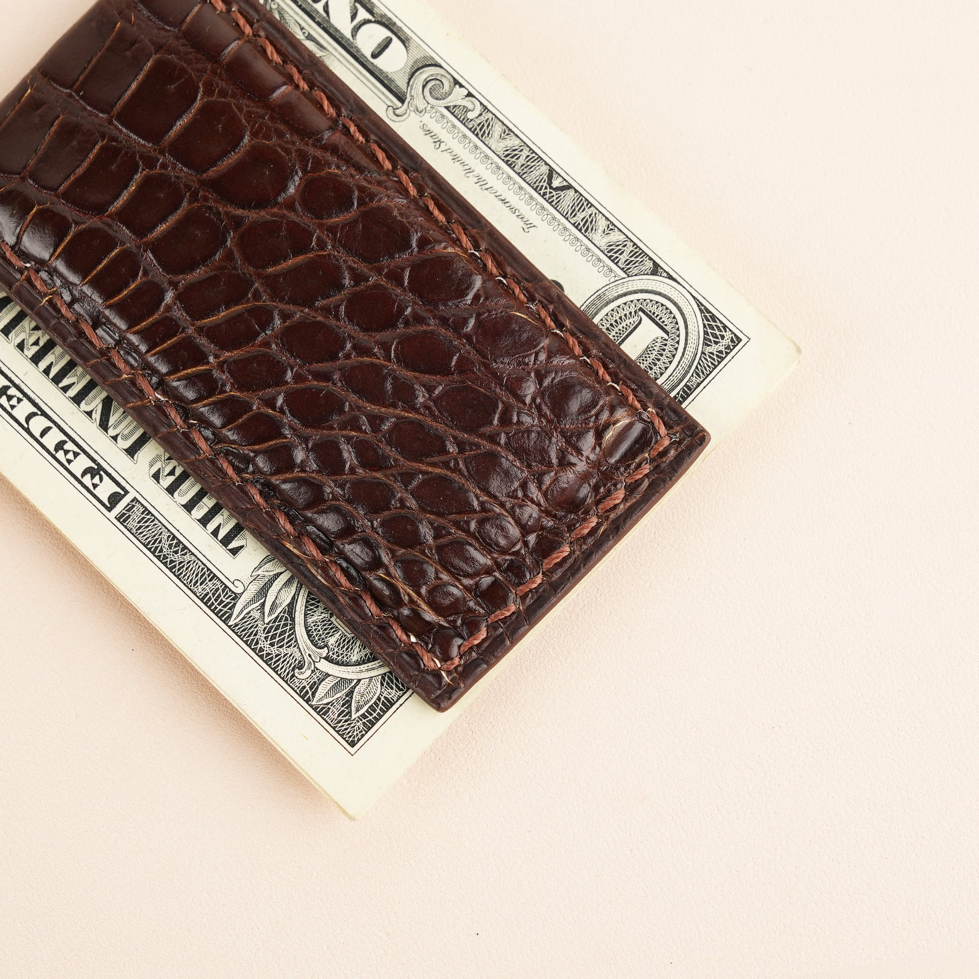 Dark Brown Alligator Leather Money Clip - Square Shape