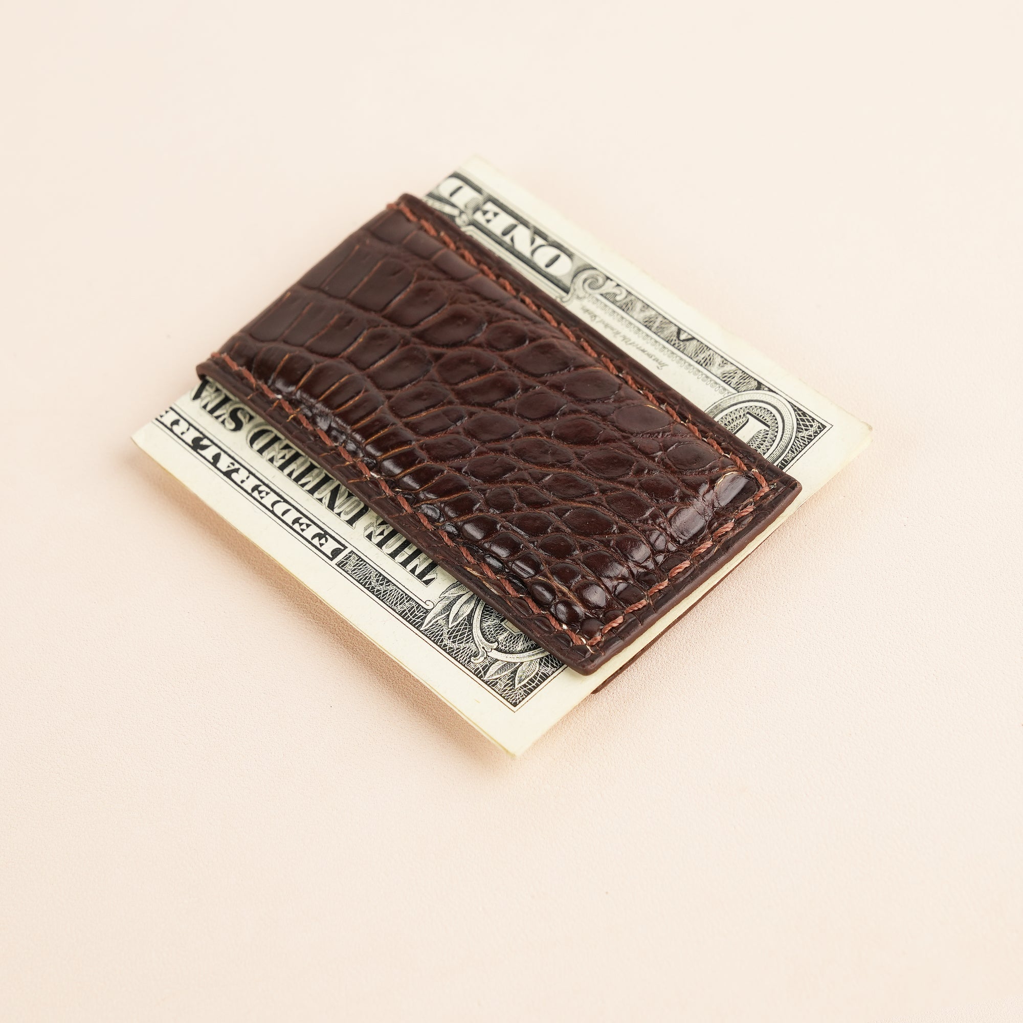 Dark Brown Alligator Leather Money Clip - Square Shape