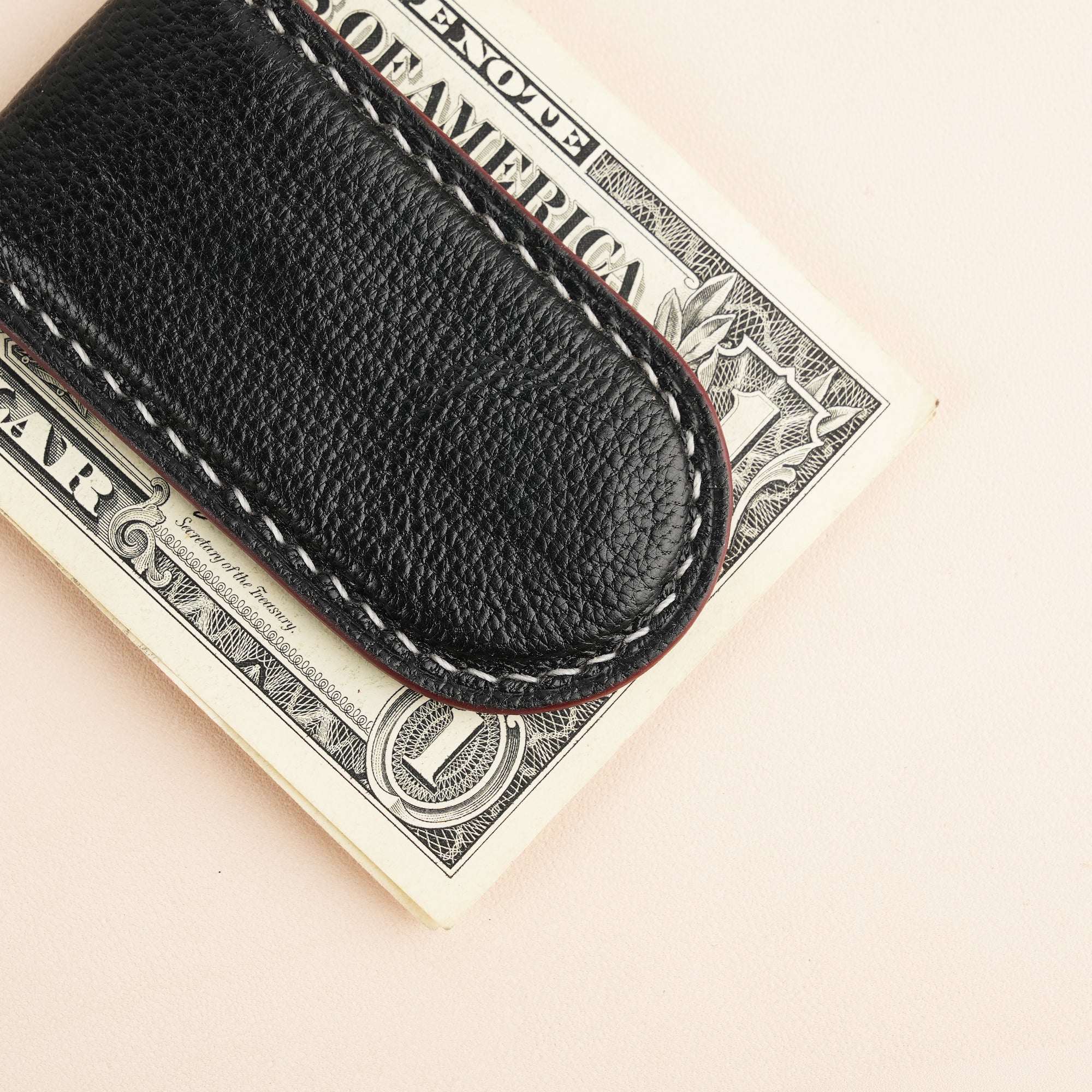Black Peccary Leather Money Clip - Rounded Shape
