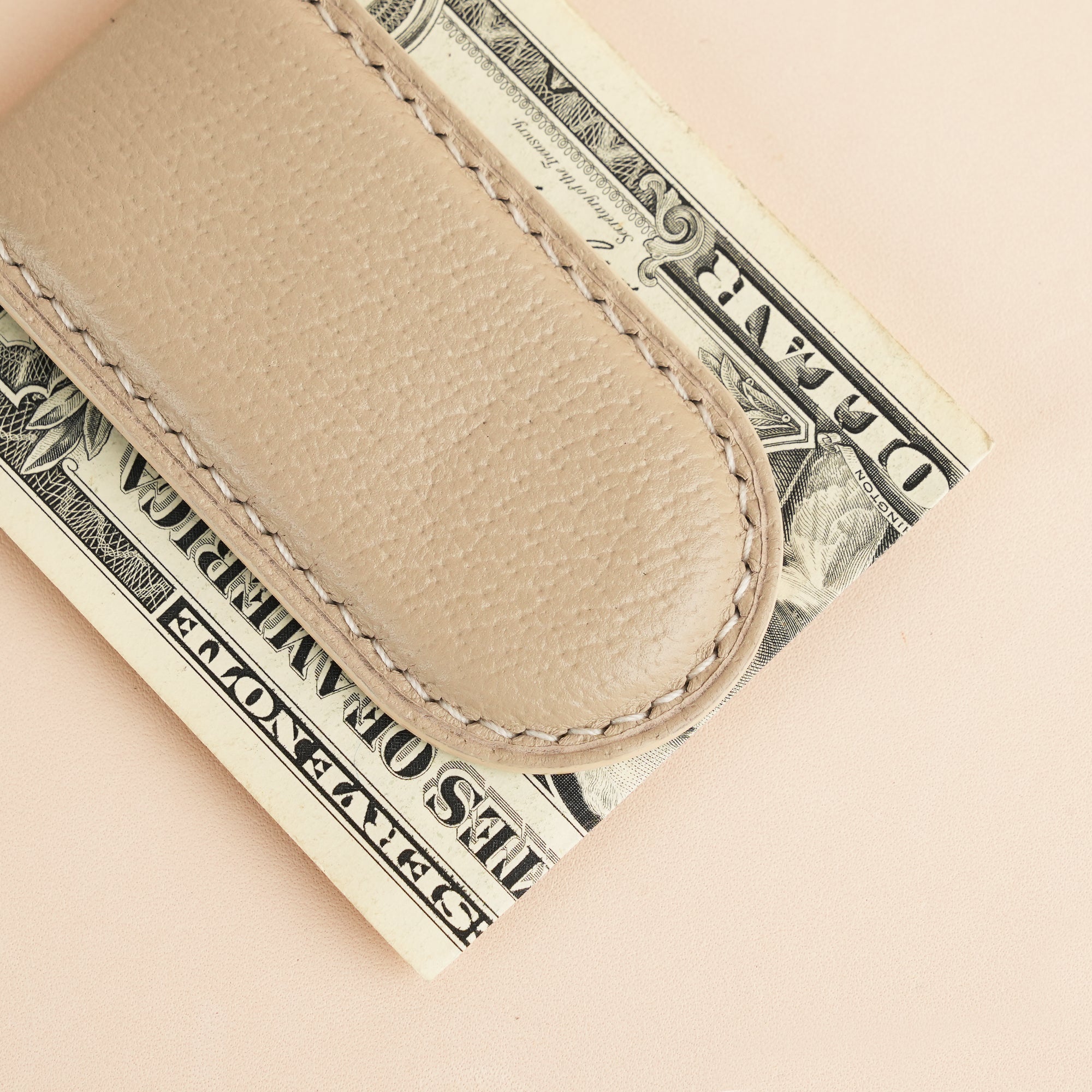 Beige Peccary Leather Money Clip - Rounded Shape