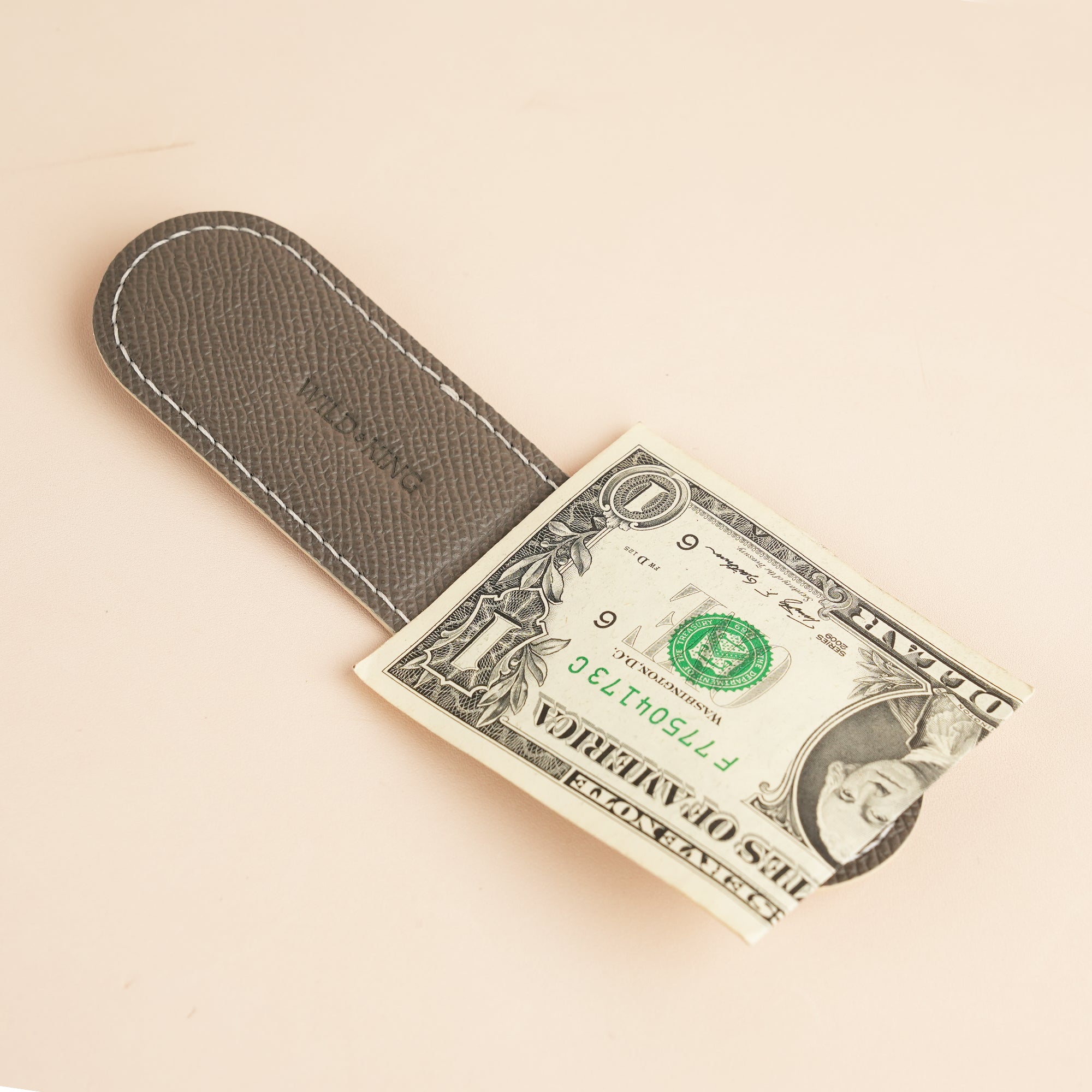Beige Peccary Leather Money Clip - Rounded Shape