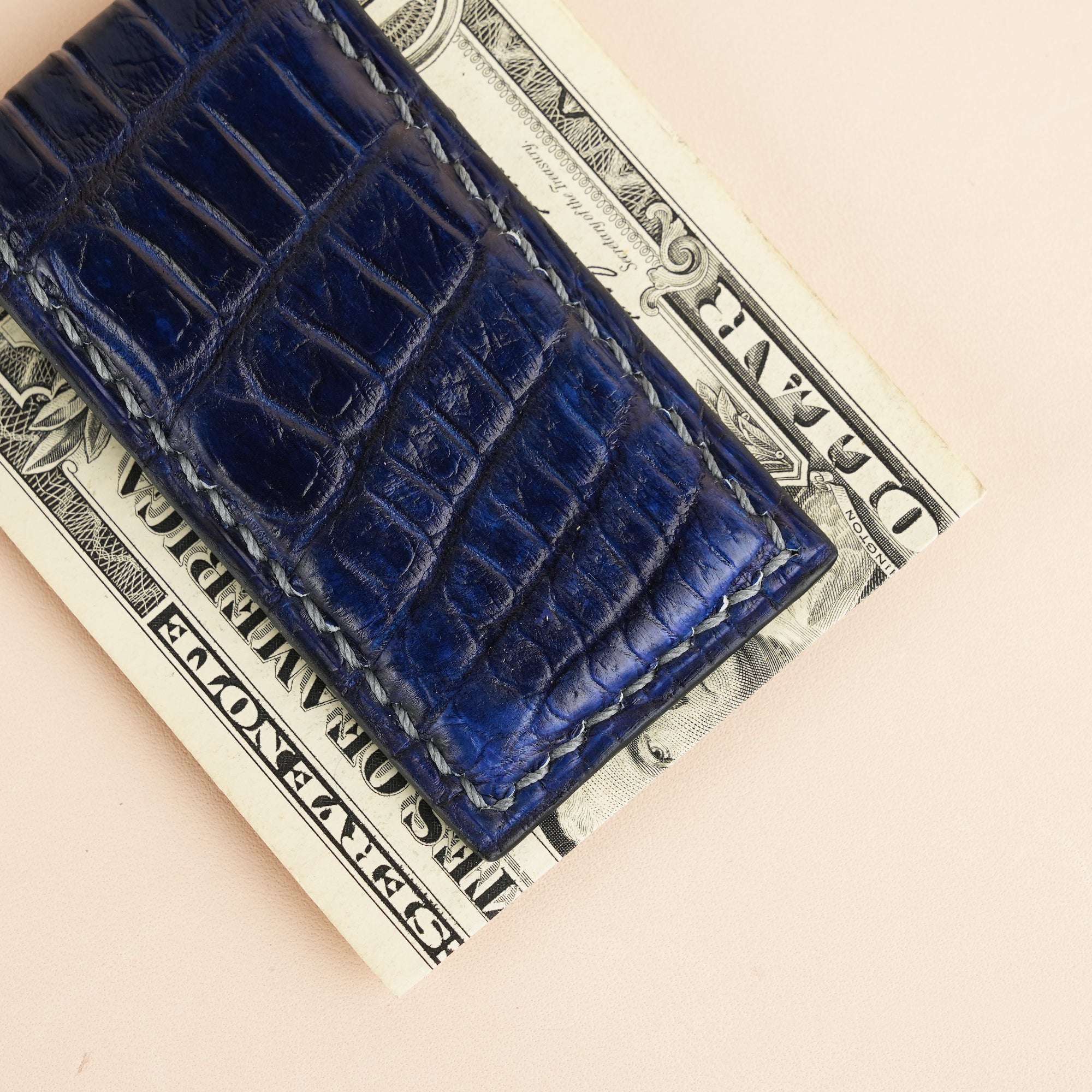 Dark Blue Alligator Leather Money Clip - Square Shape