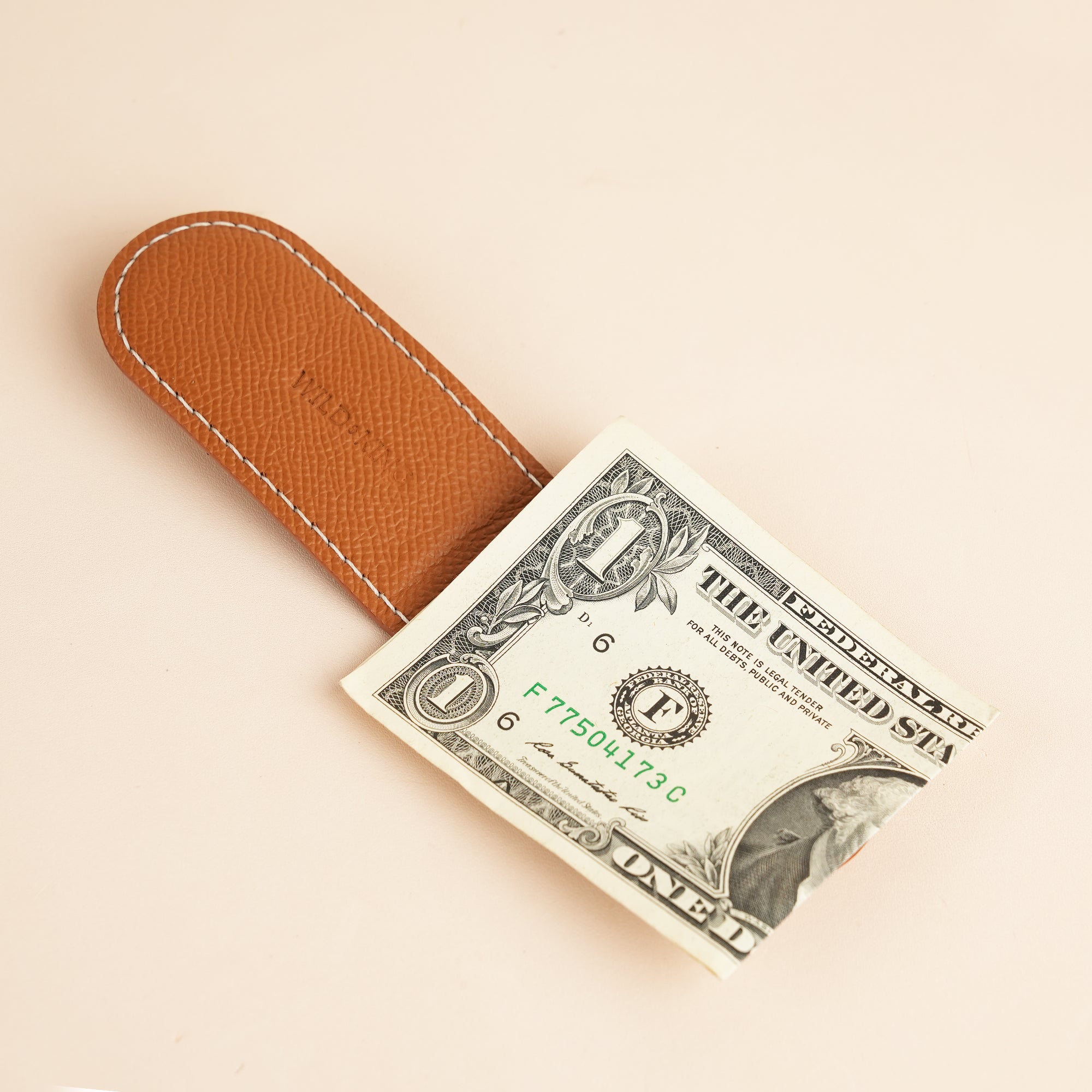 Cognac Peccary Leather Money Clip - Rounded Shape