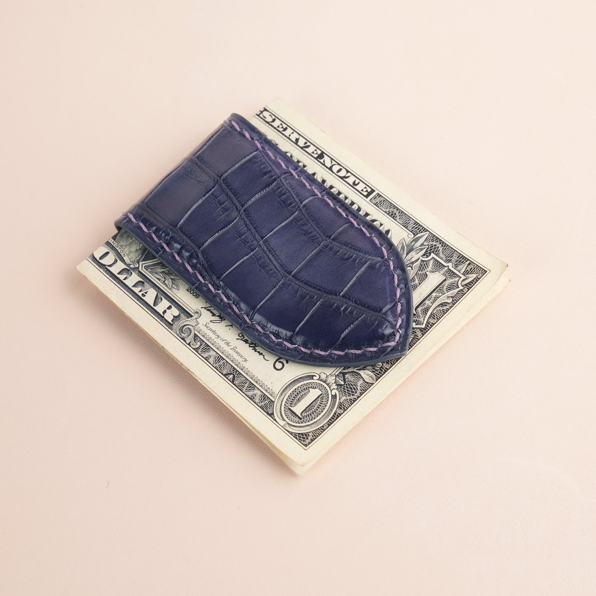 Stone Gray Alligator Leather Money Clip - Pointed Shape