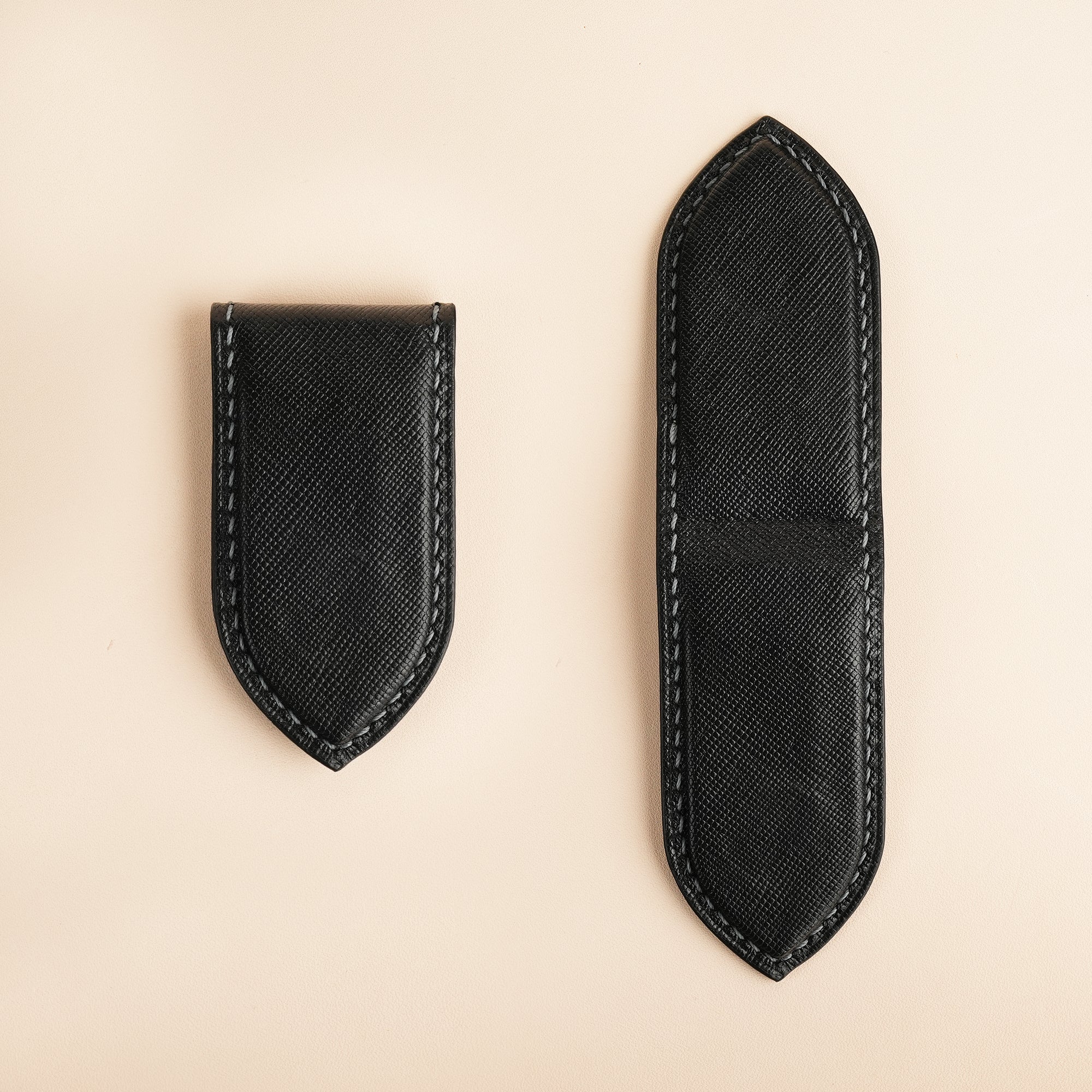 Black Saffiano Leather Money Clip - Pointed Shape